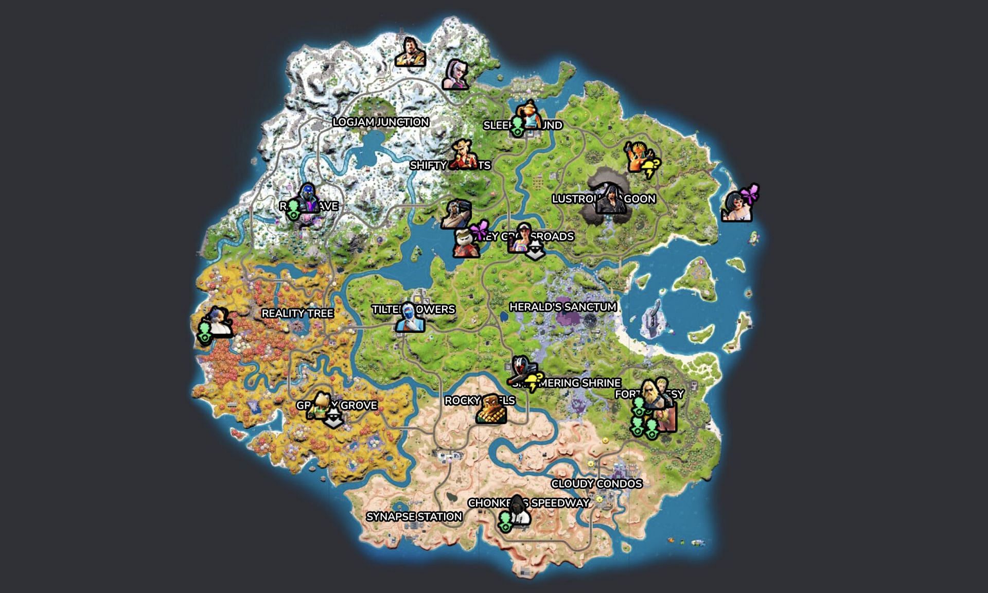 NPC locations in Chapter 3 Season 4 (Image via FN.gg)