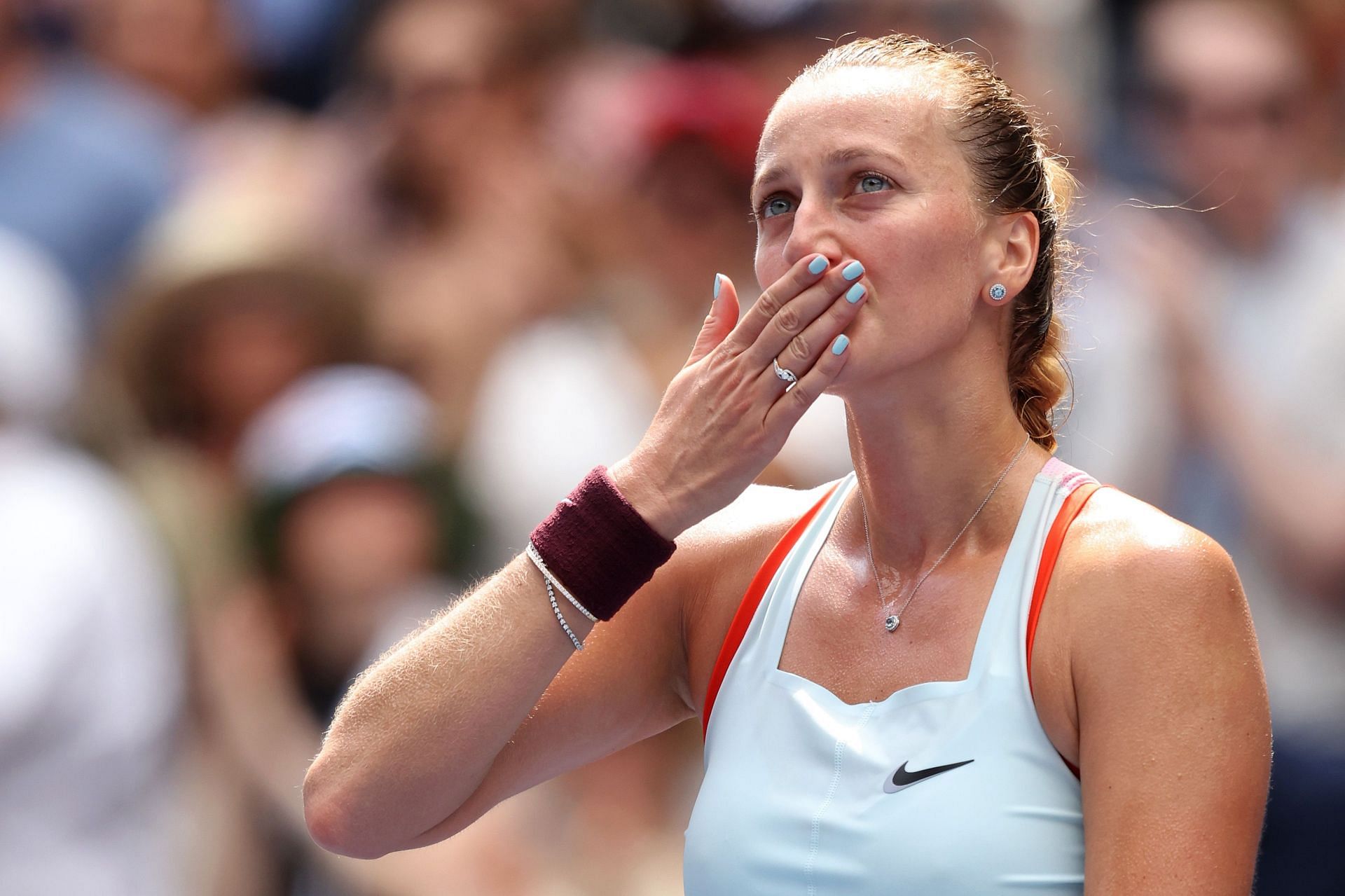 Petra Kvitova celebrates her third round win at the US Open.