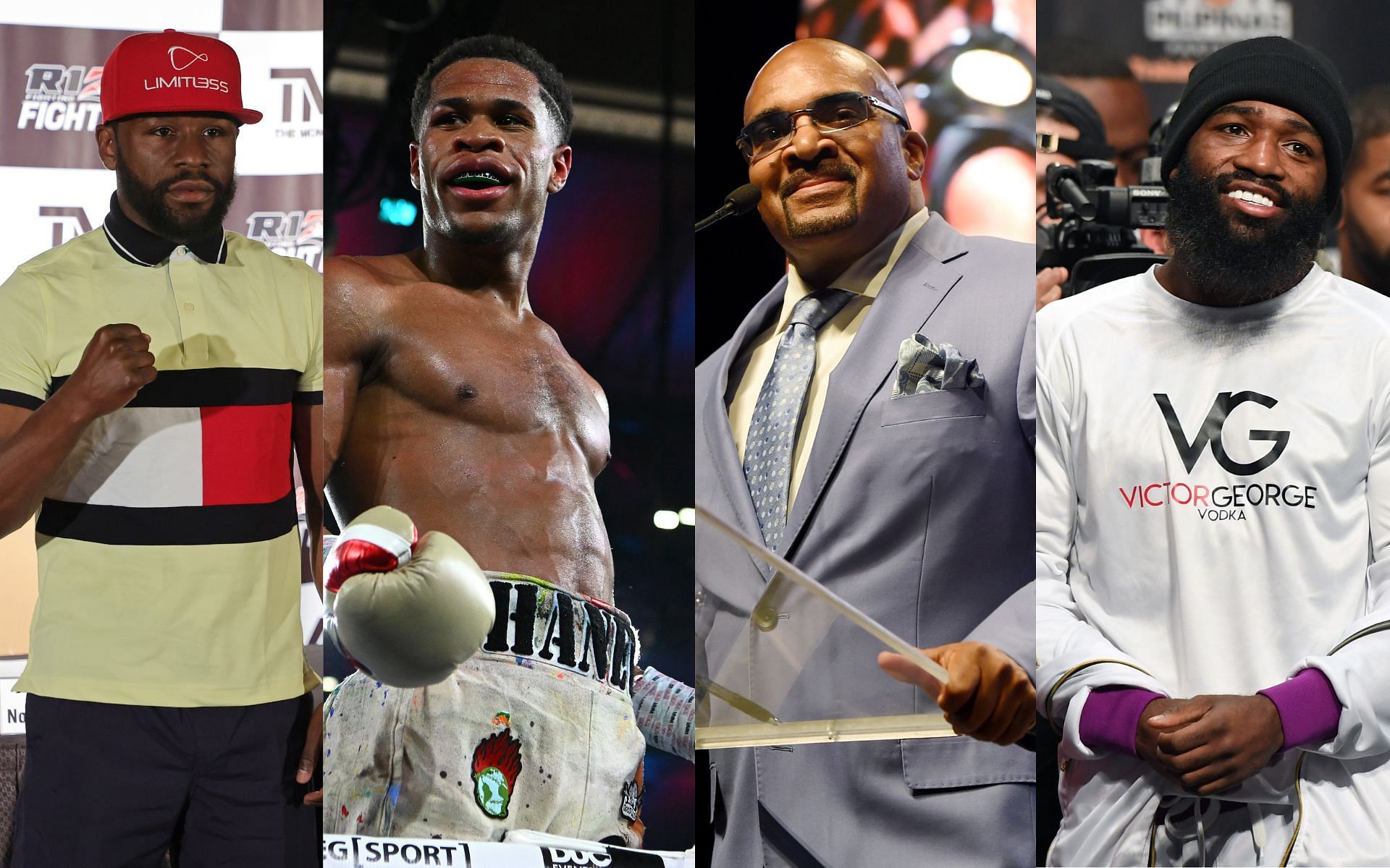 Floyd Mayweather, Devin Haney, Leonard Ellerbe, and Adrien Broner (Image credits Getty Images)