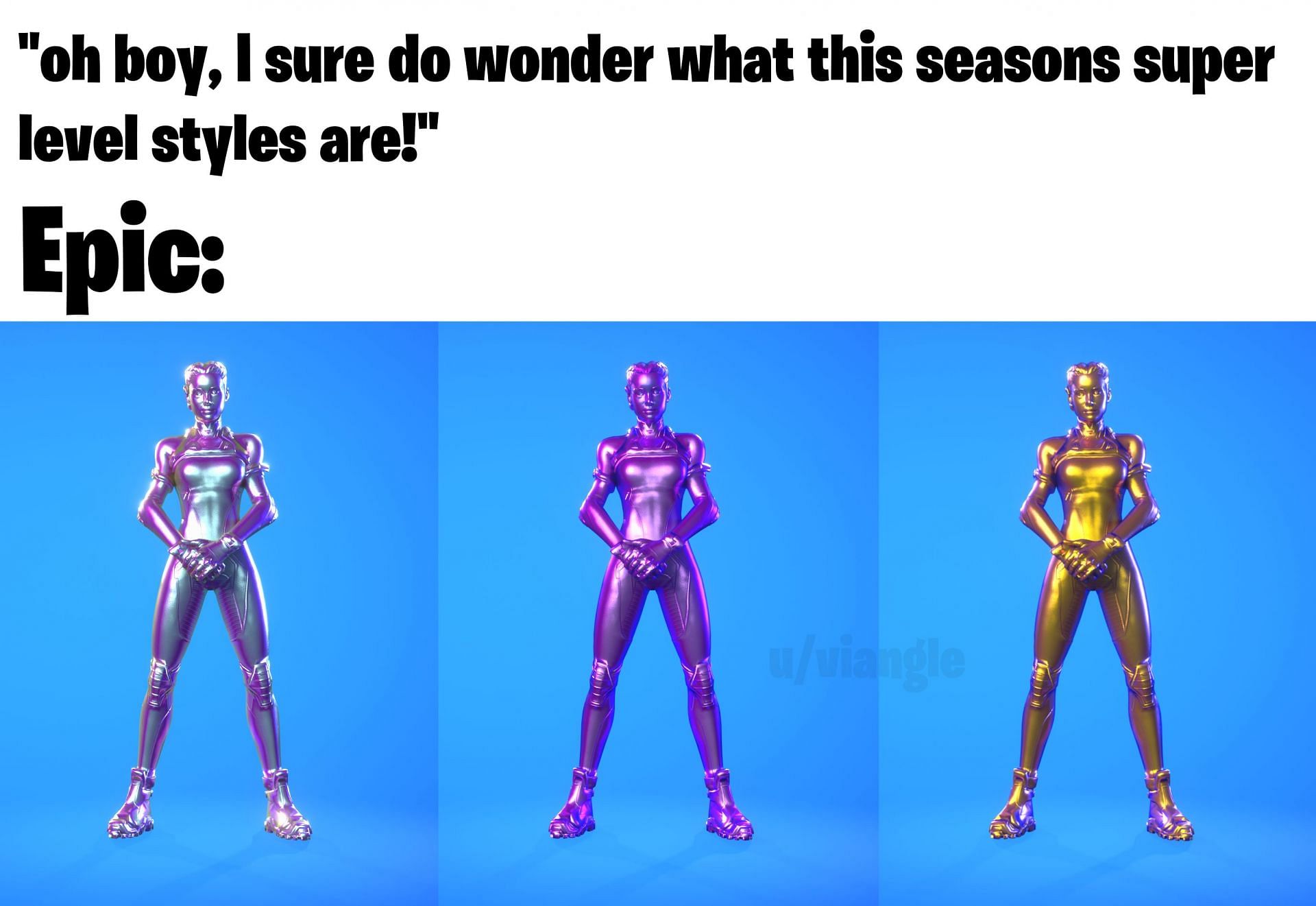 Players are suspecting that super styles for Fortnite Chapter 3 Season 4 will look something like this (Image via Reddit/viangle)