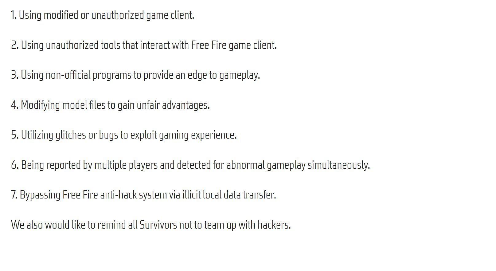 Main reasons why Free Fire IDs are banned by Garena (Image via Garena)