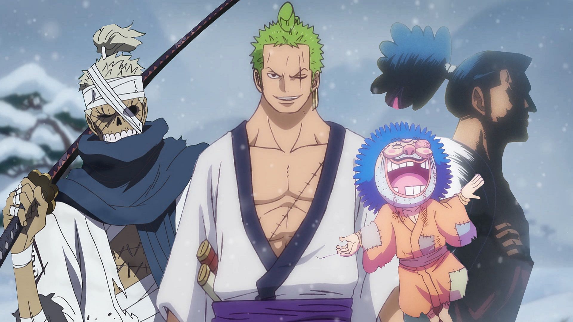 Ryuma, Yasuie and Ushimaru, all Shimotsuki clan members who Zoro seems to share a special link with (Image via Toei Animation, One Piece)
