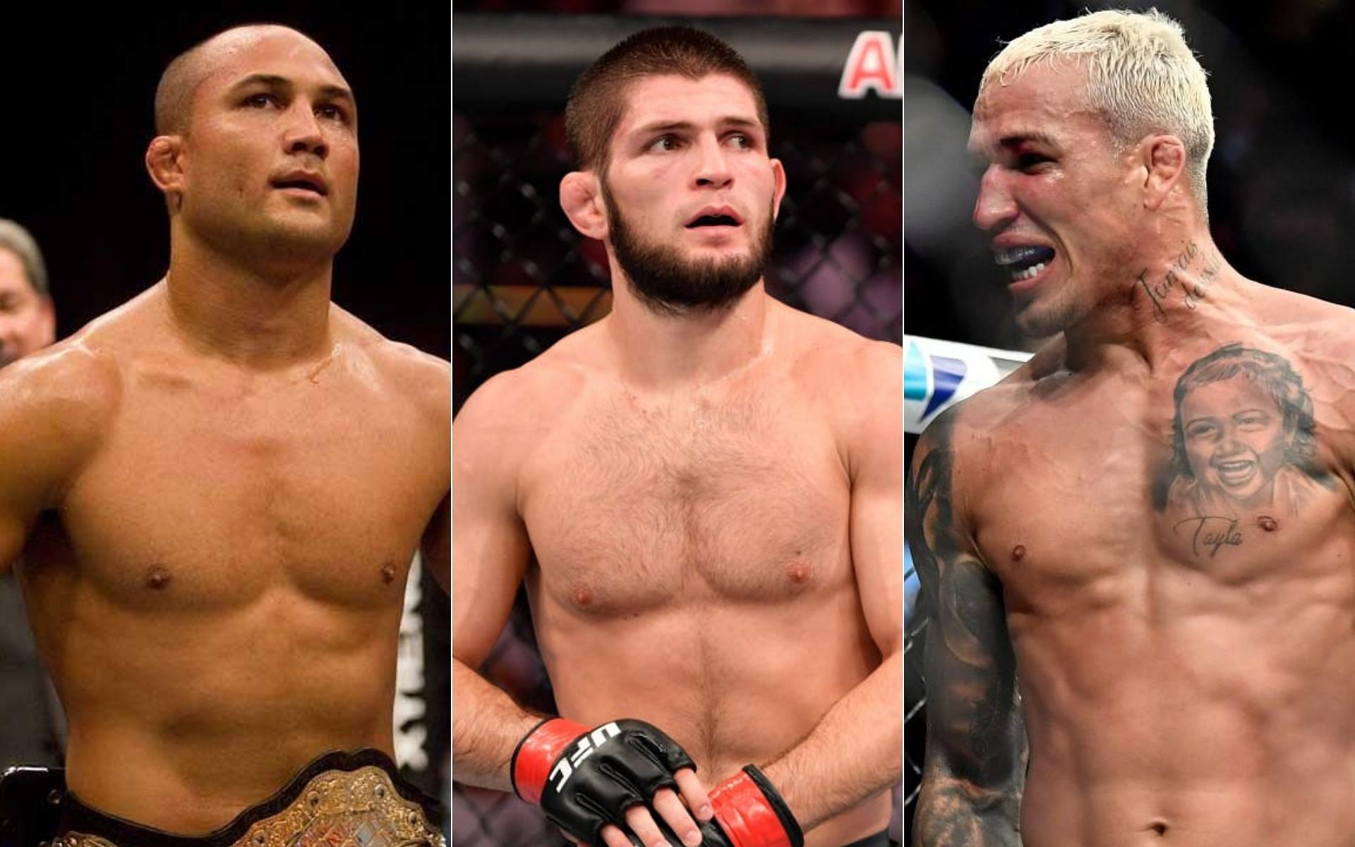 Could BJ Penn (left) and Khabib Nurmagomedov (centre) have beaten the current version of Charles Oliveira?