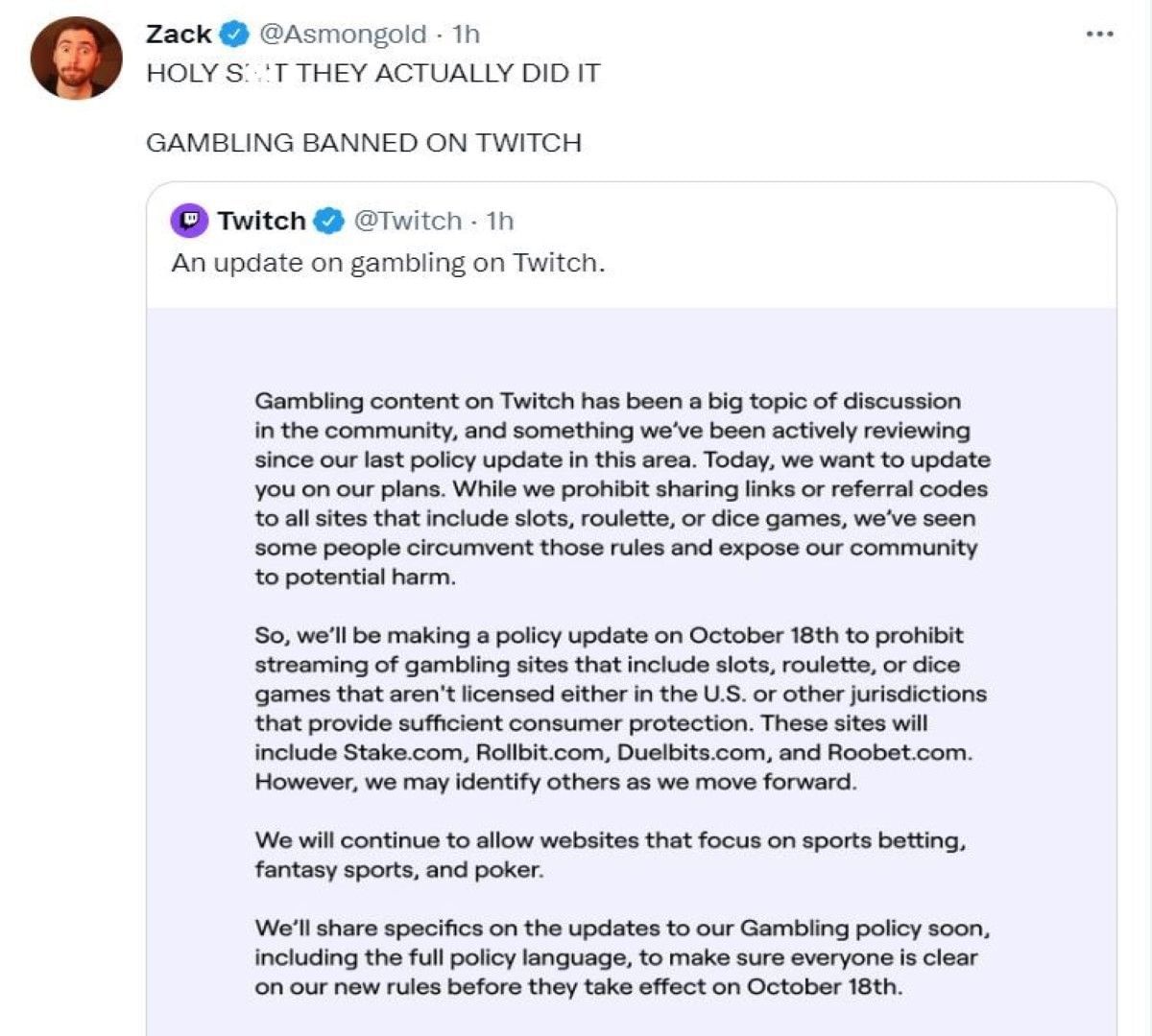 Twitch bans slots and other gambling activities after widespread backlash