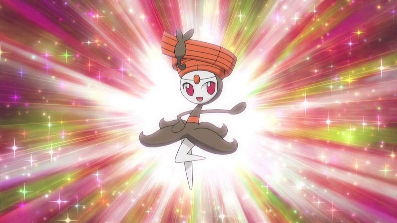 Meloetta&#039;s Pirouette forme as it appears in the anime (Image via The Pok&eacute;mon Company)
