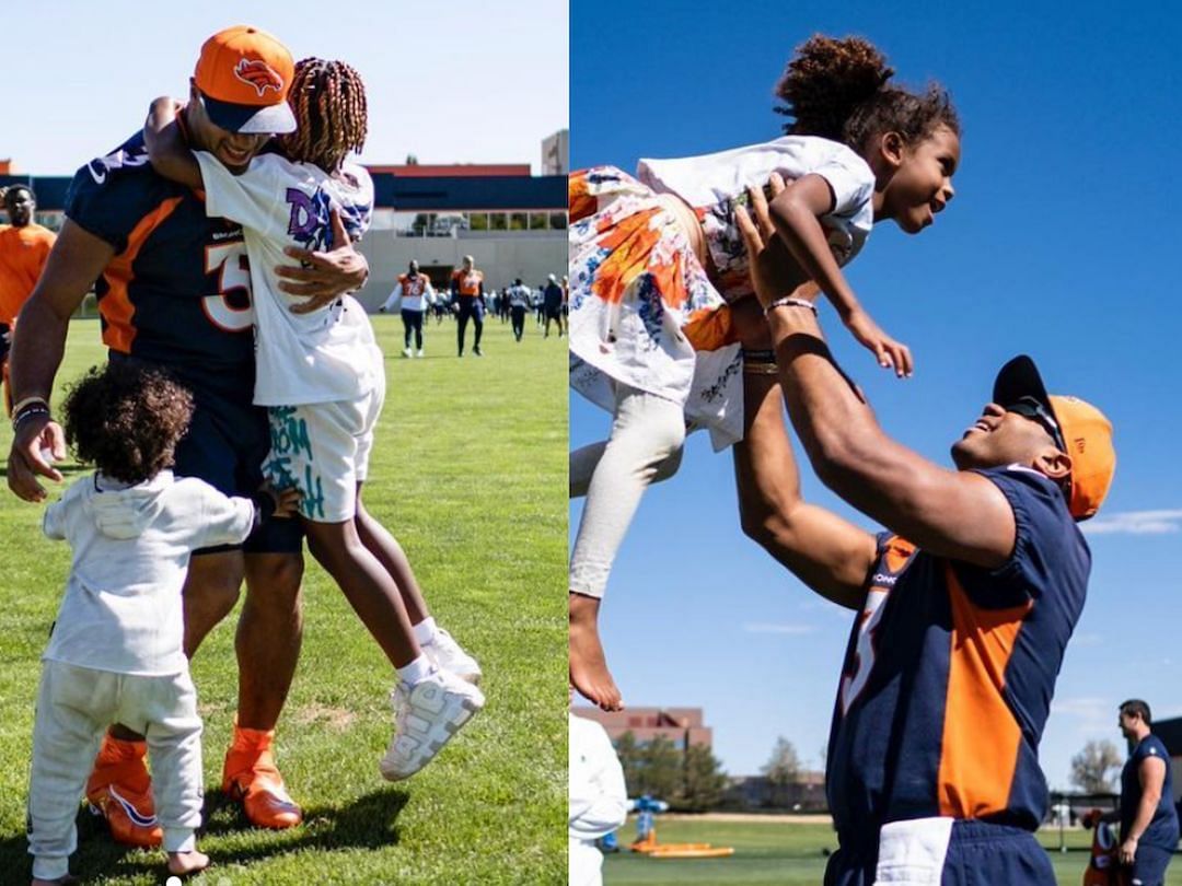 Broncos QB Russell Wilson enjoying his family after practice. Source: @dangerusswilson (Twitter)