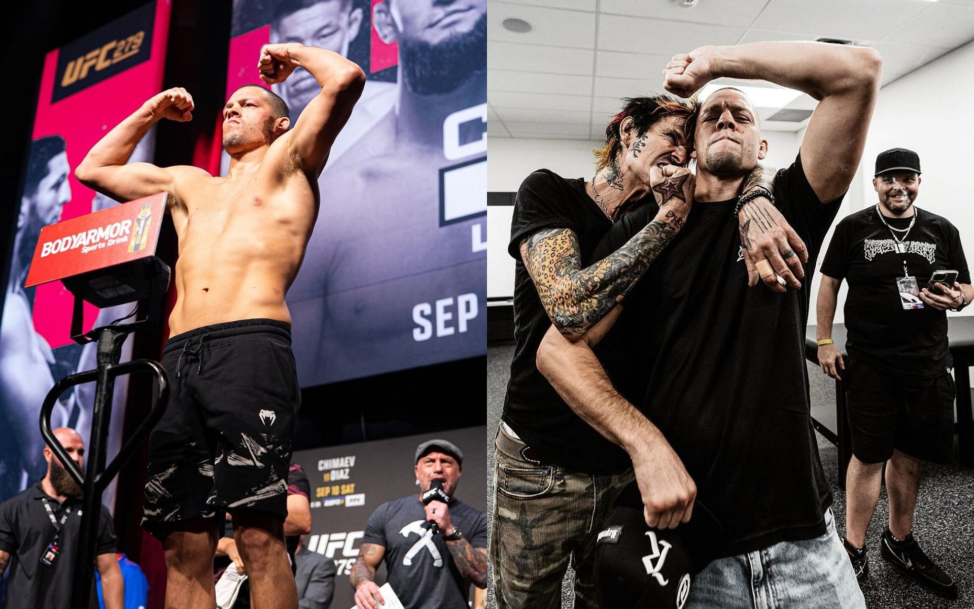 Nate Diaz (Left) and Tommy Lee with Nate Diaz (Right) [Images via @ufc and @tommylee on Instagram]