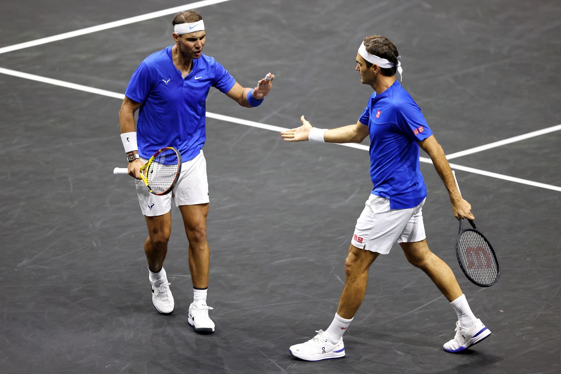 Rafael Nadal and Roger Federer at the 2022 Laver Cup.