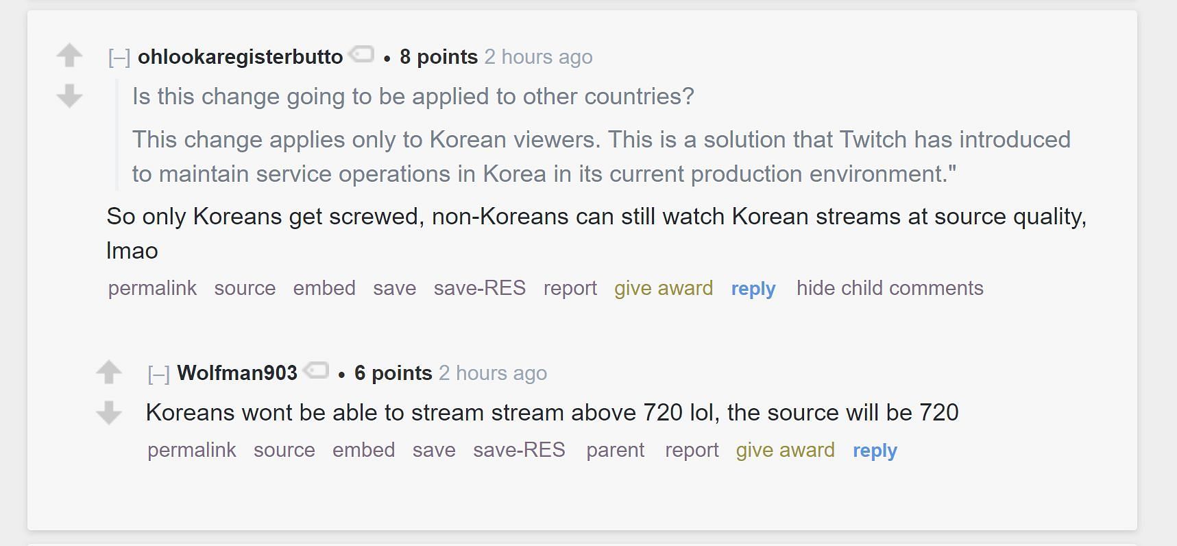 Streaming community reacts to 720p-only streams for South Korean audience 1/2 (Image via r/LivestreamFail)