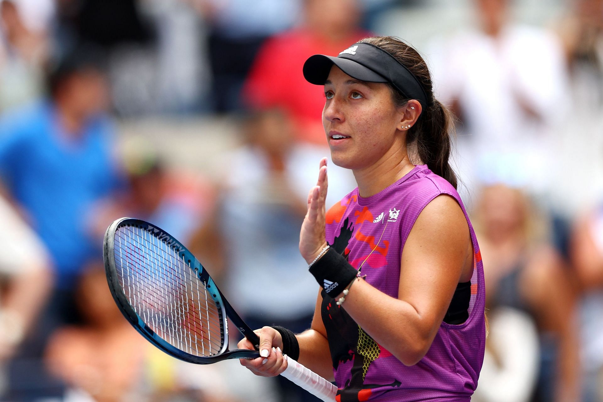 Pegula acknowledges the crowd after her third round win at the US Open.