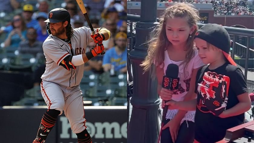 Special day! The announcers were cutest yet!!!!! - San Francisco Giants Brandon  Crawford and wife Jalynne Crawford's kids made the most adorable  announcement during the Giants vs. Braves game