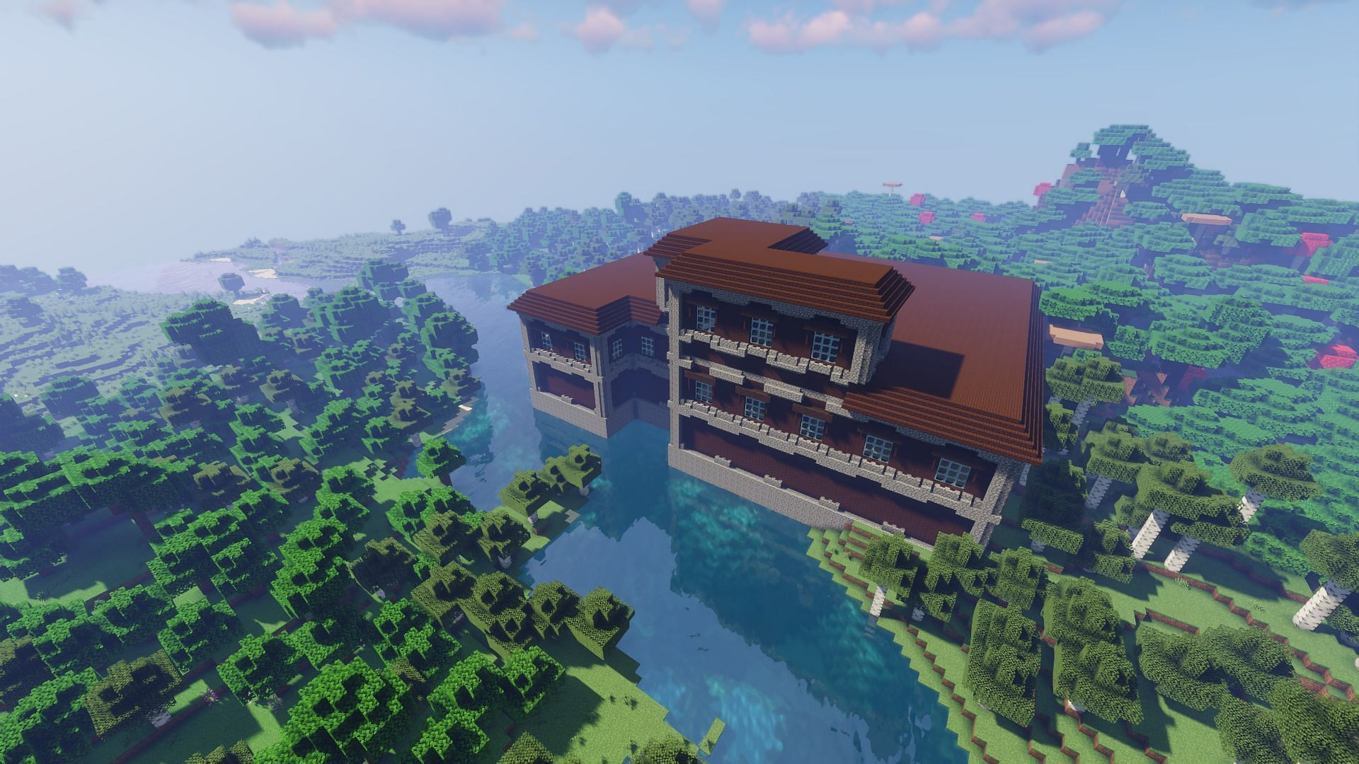 One of the many woodland mansions found on the seed (Image via Minecraft)