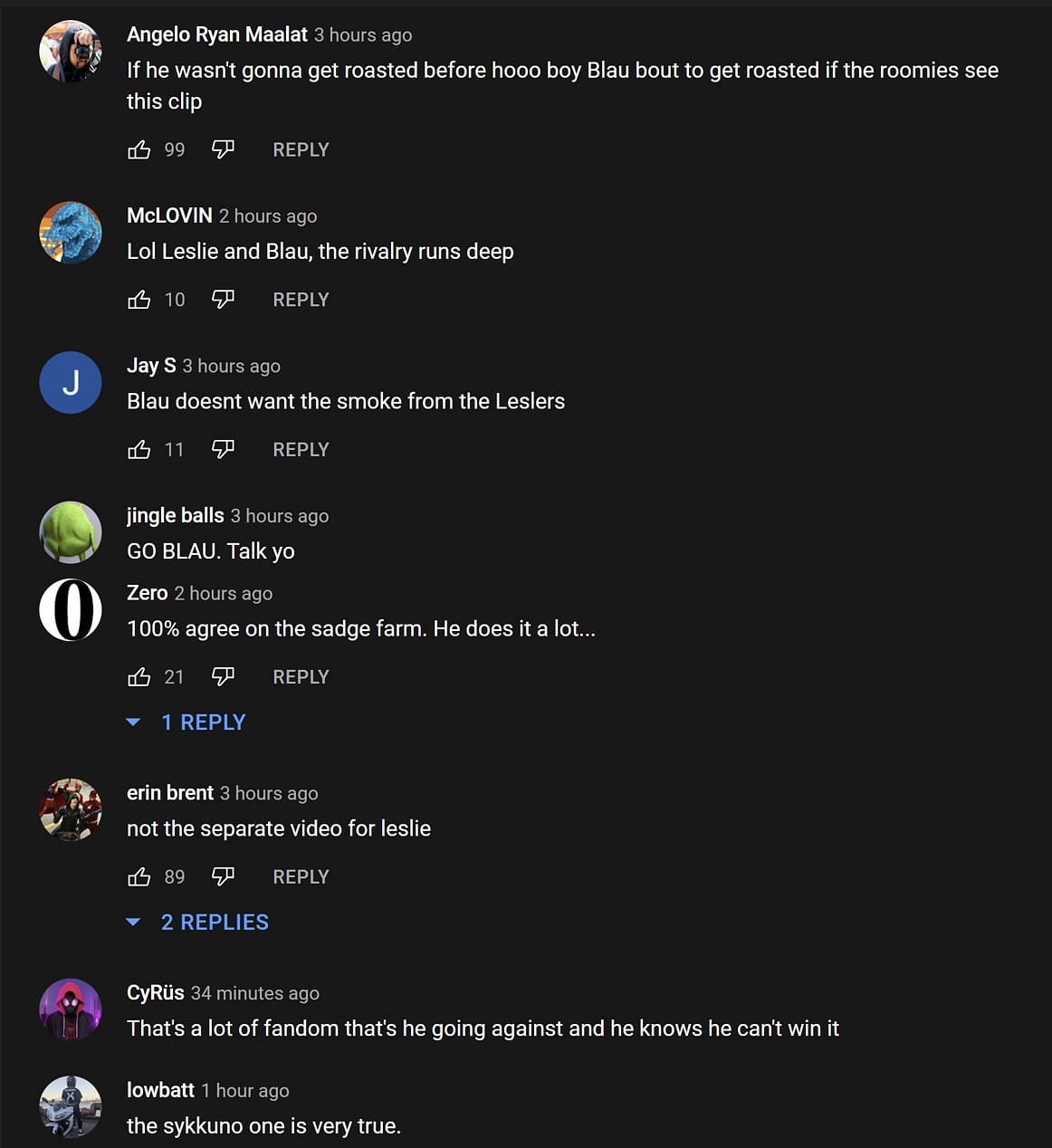 Fans in the YouTube comments section reacting to the streamers&#039; banter (Images via Offline TV &amp; Friends Fans/YouTube)