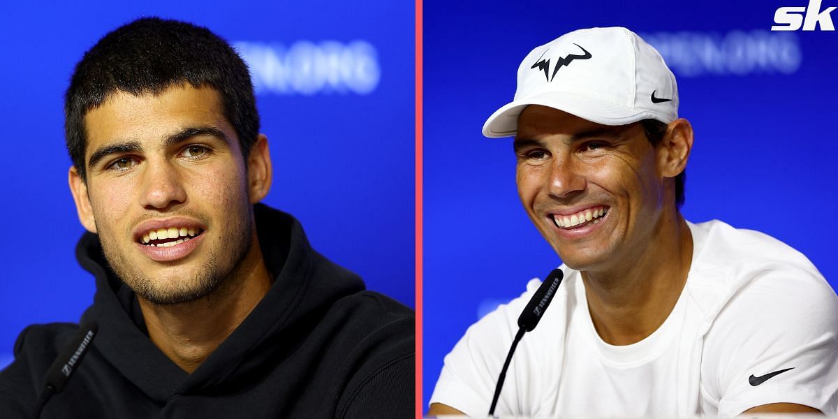 Carlos Alcaraz (L) and Rafael Nadal