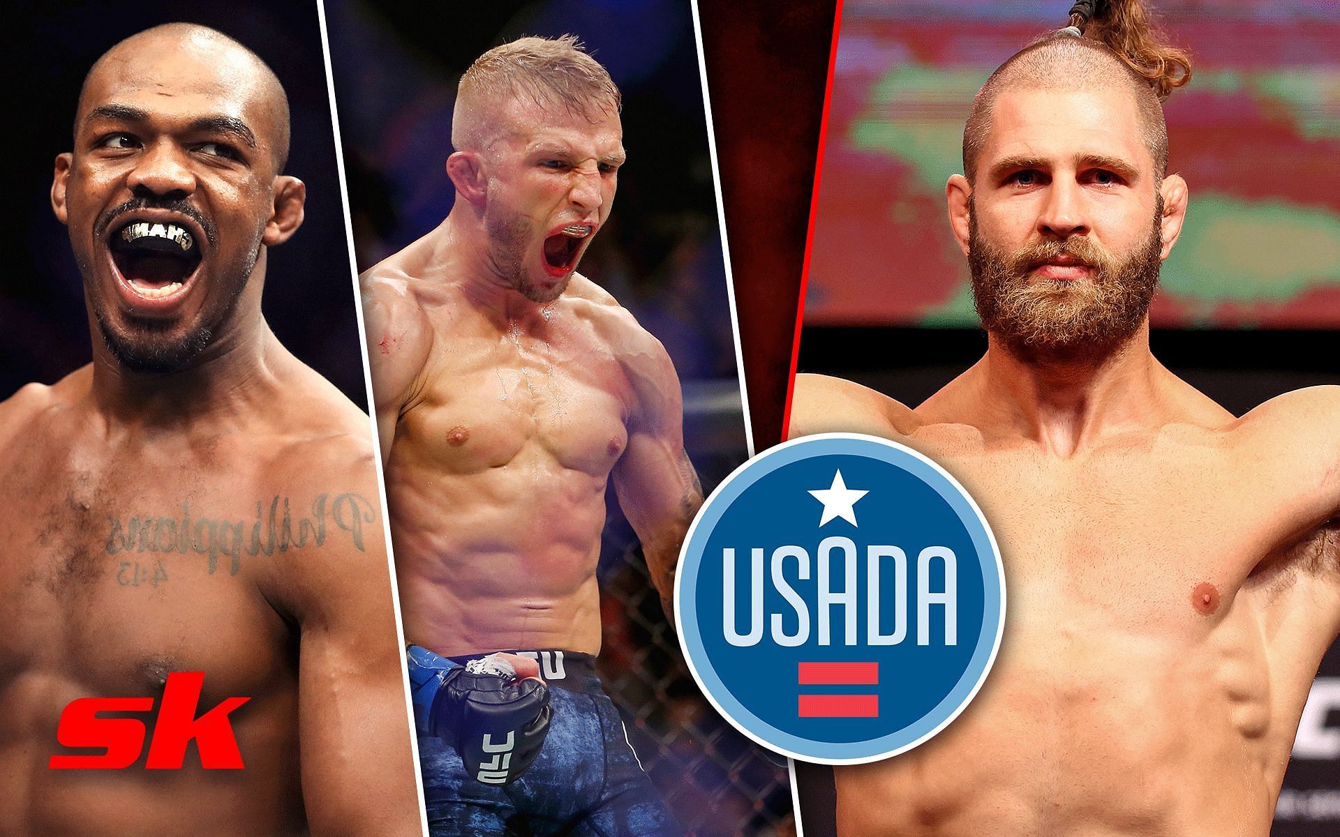 Jon Jones (left), T.J. Dillashaw (center), Jiri Prochazka (right)