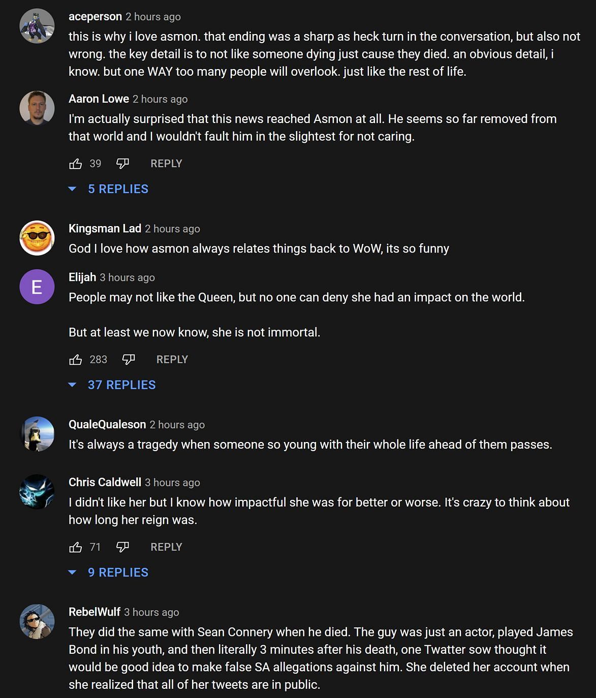 Fans in the YouTube comments section reacting to the streamer&#039;s statements (Images via Asmongold Clips/YouTube)