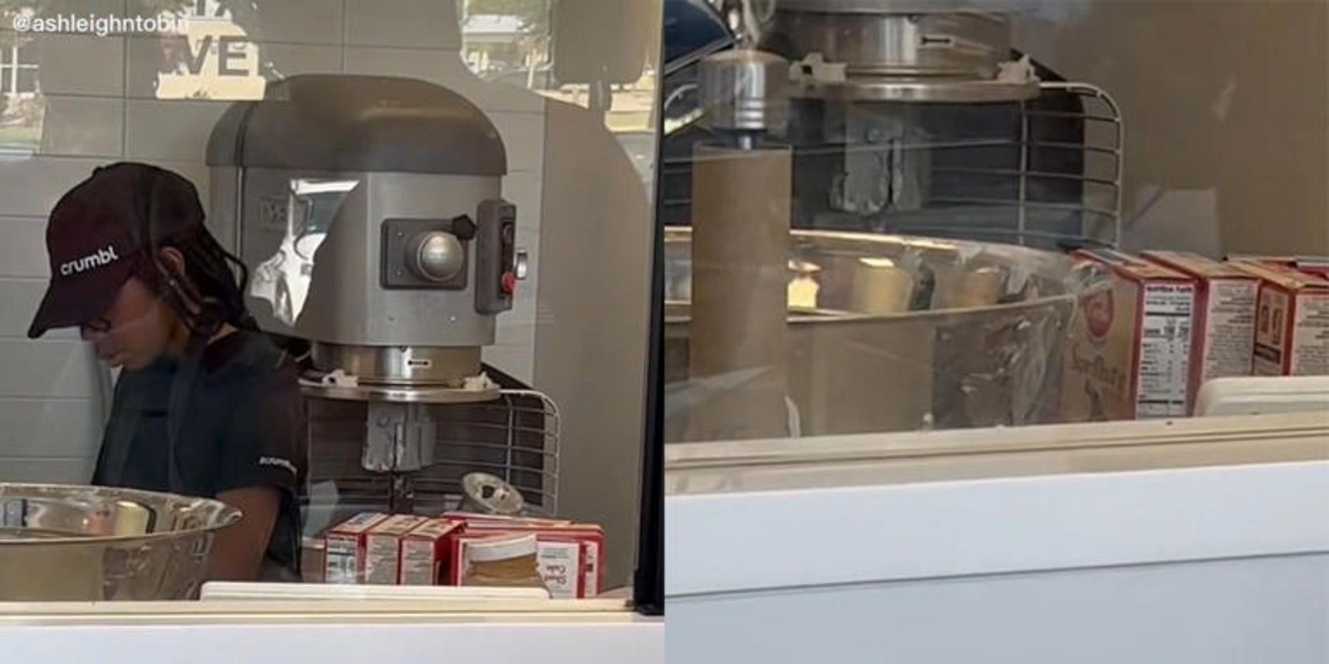 Does Crumbl Cookie use a pre mix to make their cookies? Controversy explored as a customer spots Betty Crocker boxes on a work station. (Image via TikTok)
