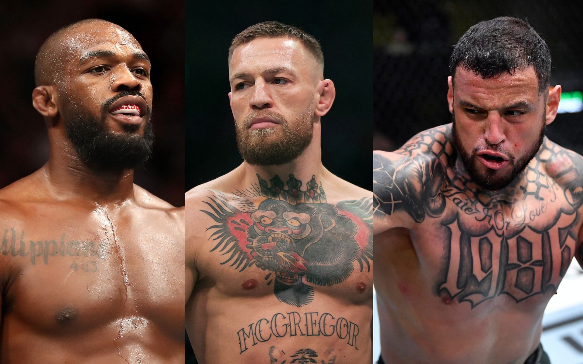 Jon Jones (left),  Conor McGregor (center), Daniel Rodriguez (right). [Images courtesy: all images via Getty Images]