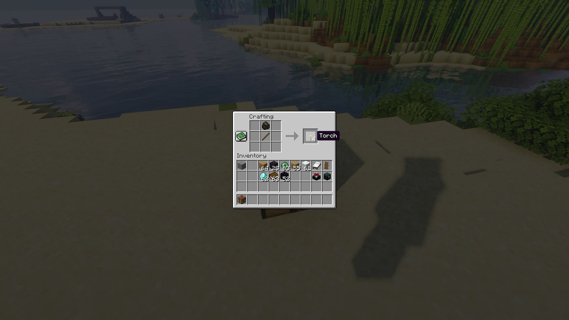 An example of the crafting recipe for torches (Image via Minecraft)