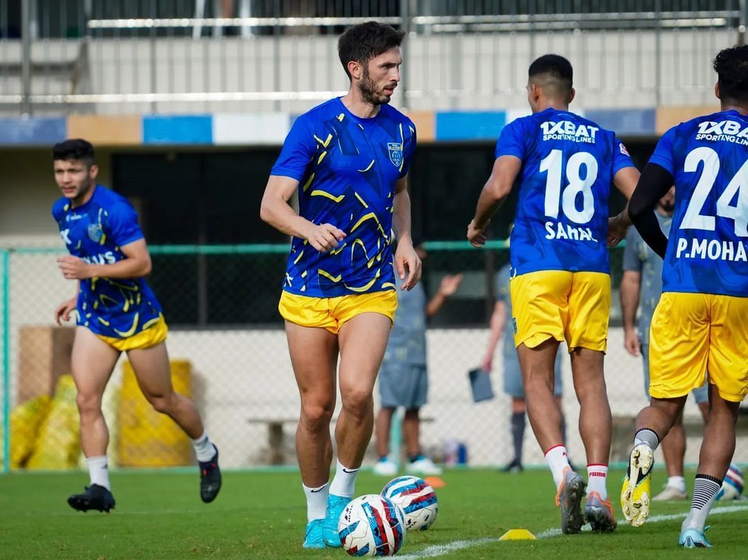 Kerala Blasters FC players during a training session ahead of the ISL 2022-23 season (Image Courtesy: Kerala Blasters FC Instagram)