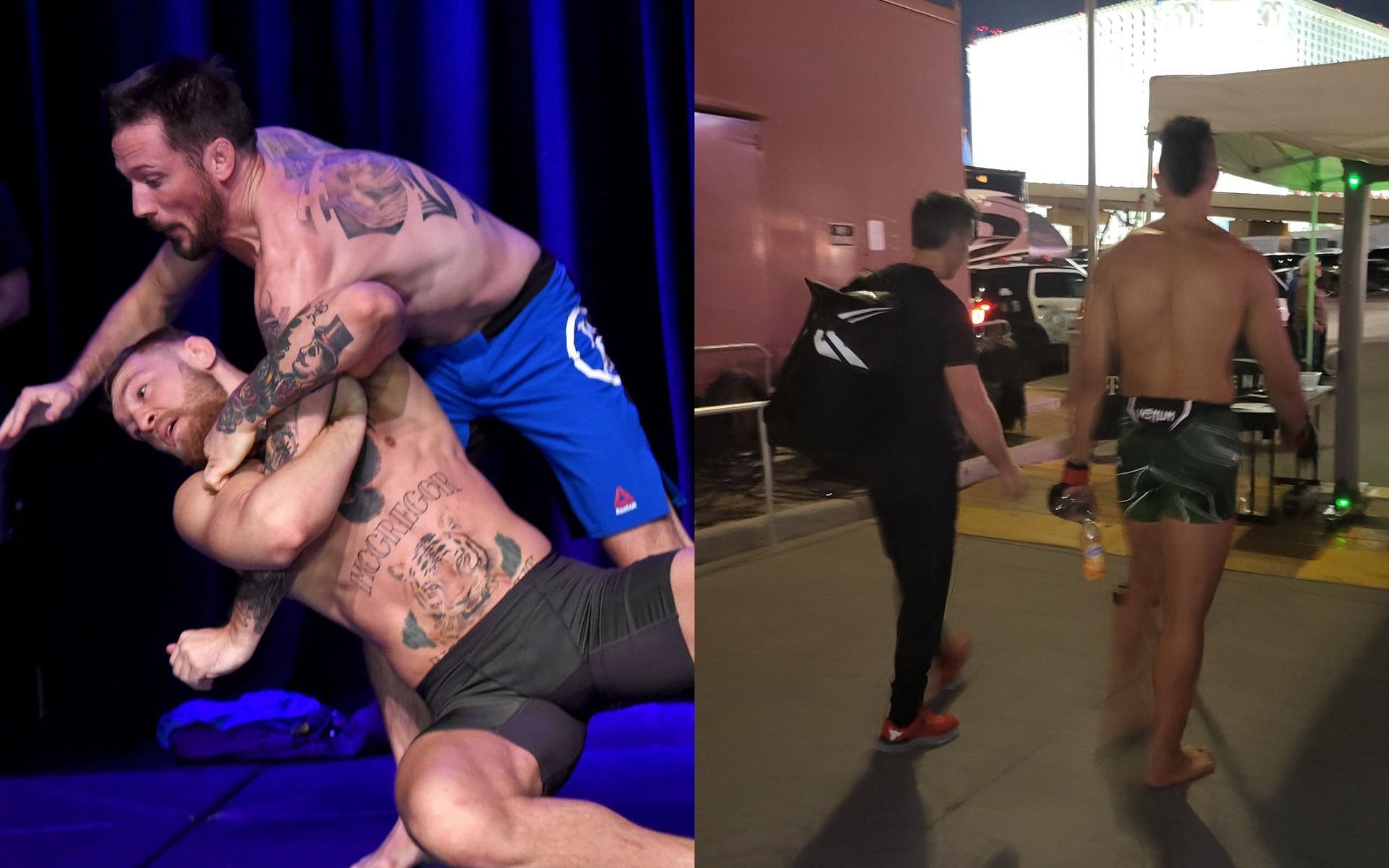 Conor McGregor and John Kavanagh (left), Kavanagh and Johnny Walker (right) [images courtesy of @John_Kavanagh on Twitter]