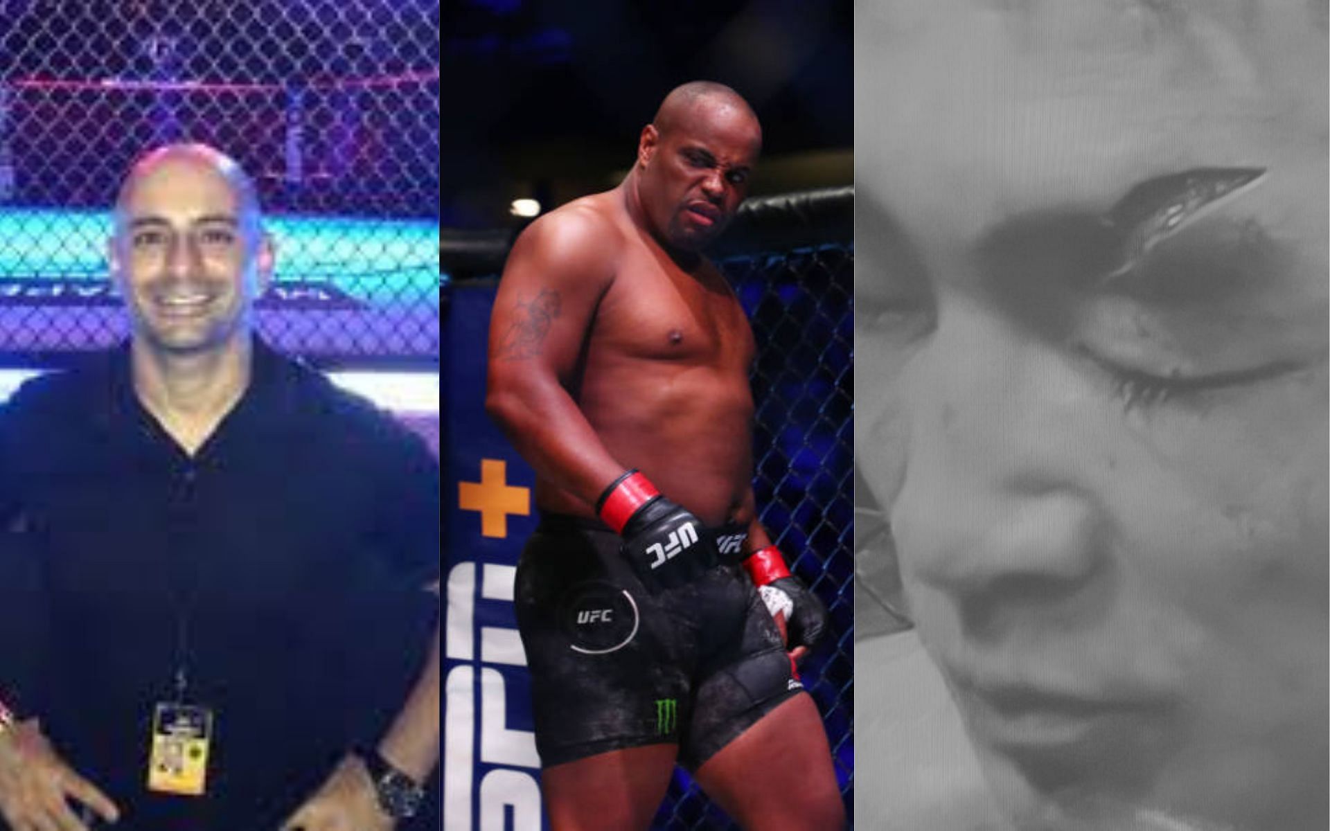 From left to right: Dr. Abbasi [image courtesy of @DrDavidAbbasi/Twitter]; Daniel Cormier; Song Yadong