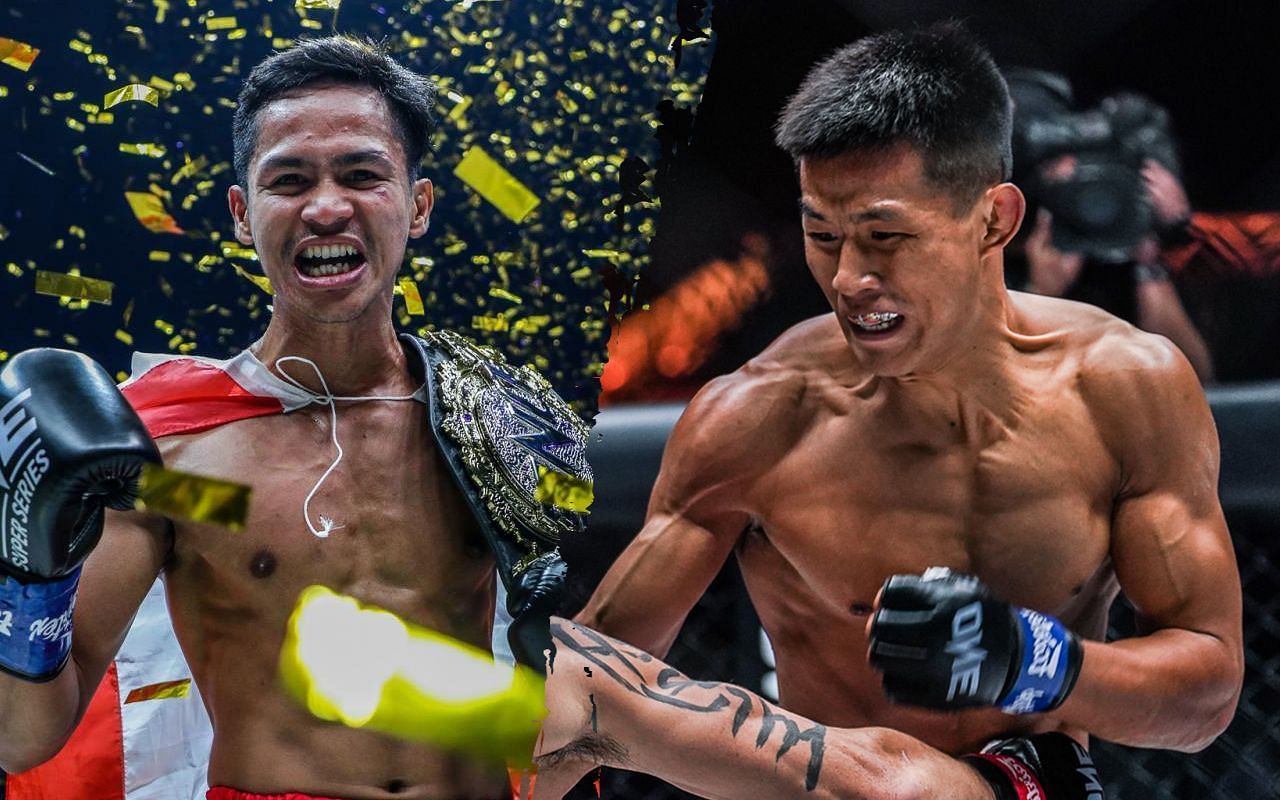 Superbon Singha Mawynn (L) accepts Tang Kai
