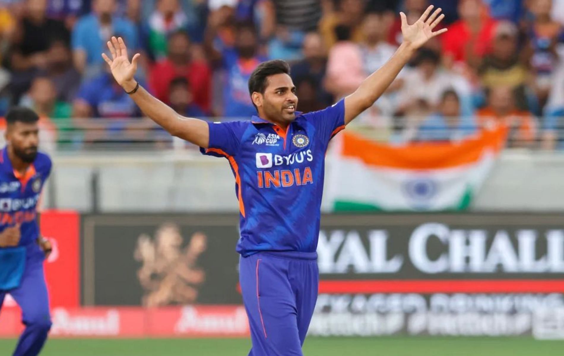 Bhuvneshwar Kumar celebrates a wicket against Pakistan. (Pic: Getty)