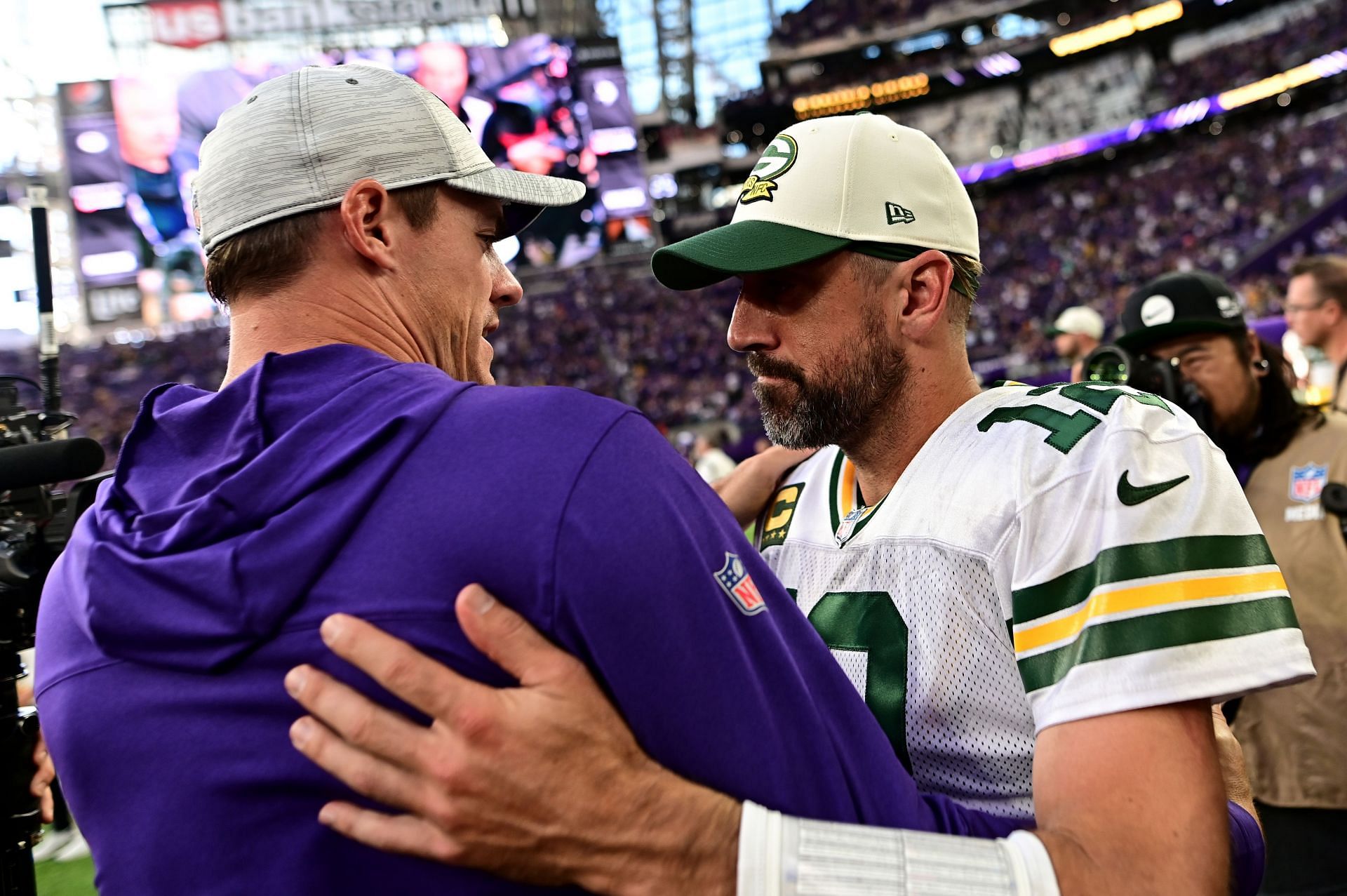 Aaron Rodgers of the Green Bay Packers (right) pictured during a clash against the Minnesota Vikings