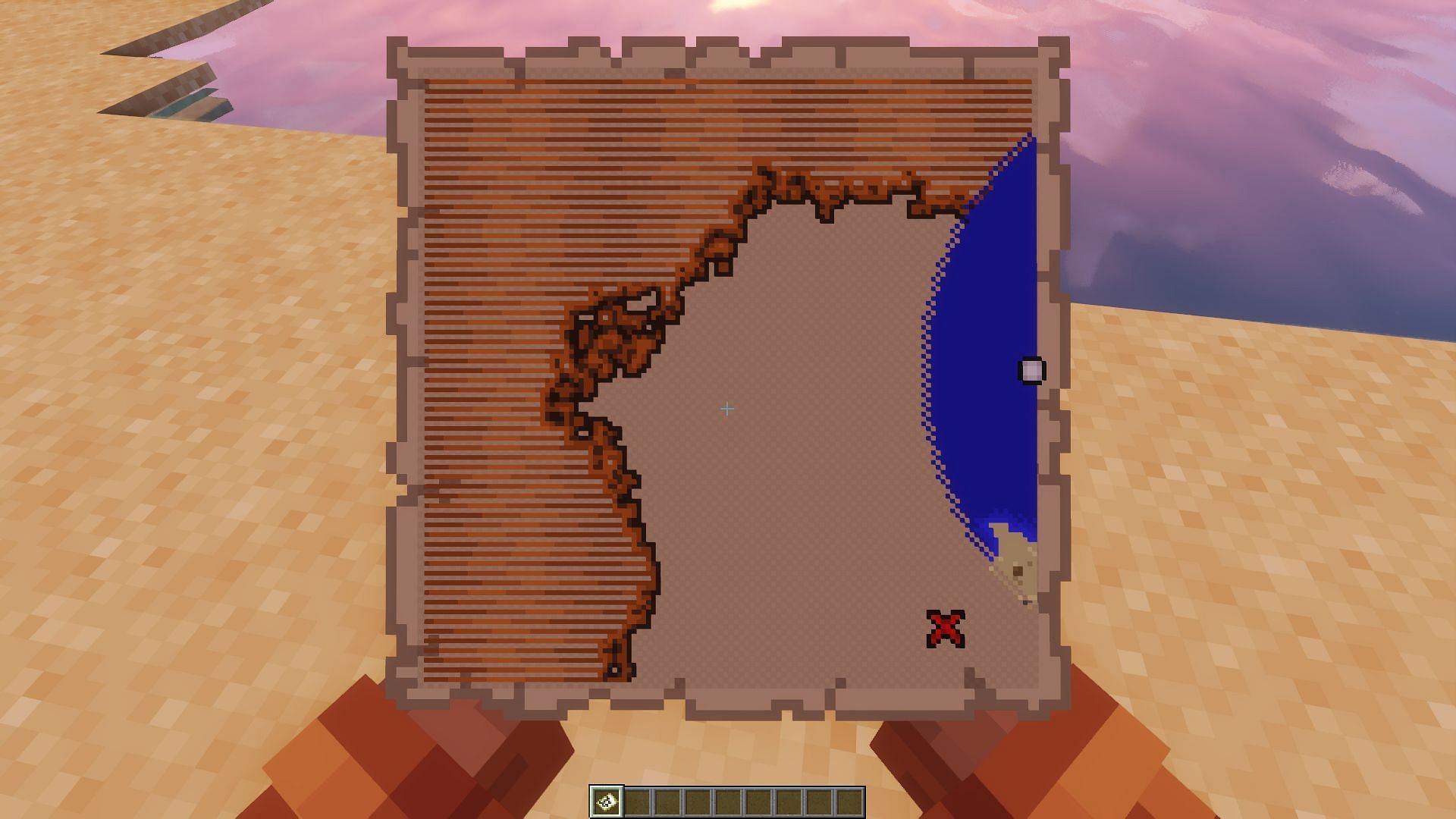 Orange water vs tan land, though this map is not very accurate (Image via Minecraft)