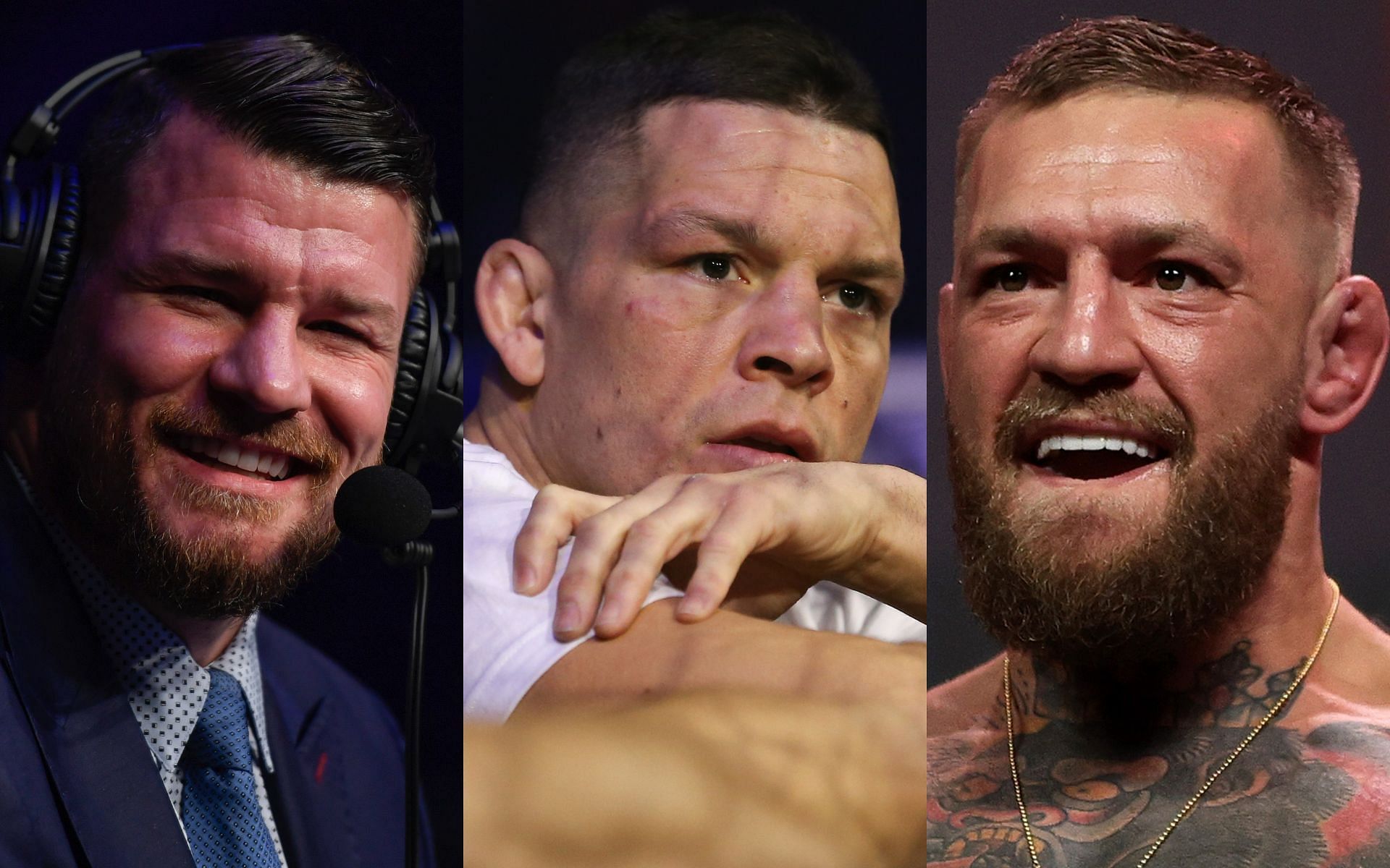 Michael Bisping (Left), Nate Diaz (Middle), and Conor McGregor (Right)