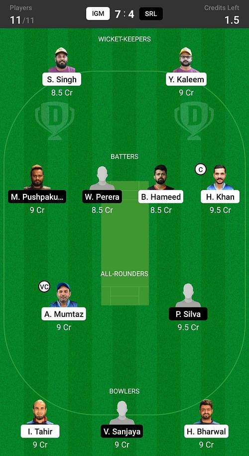 Interglobe Marine vs Sri Lions Fantasy suggestion #1