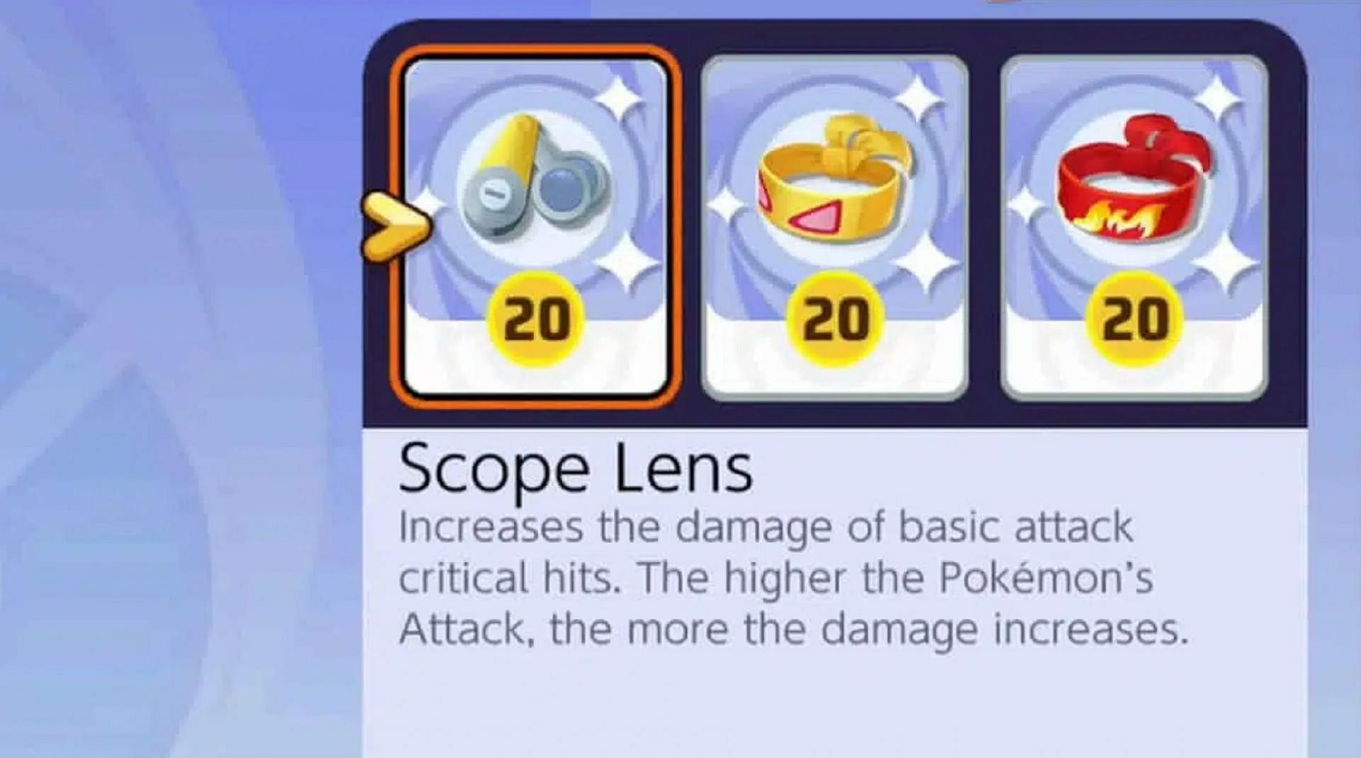 Scope Lens being equipped to a loadout (Image via The Pokemon Company)