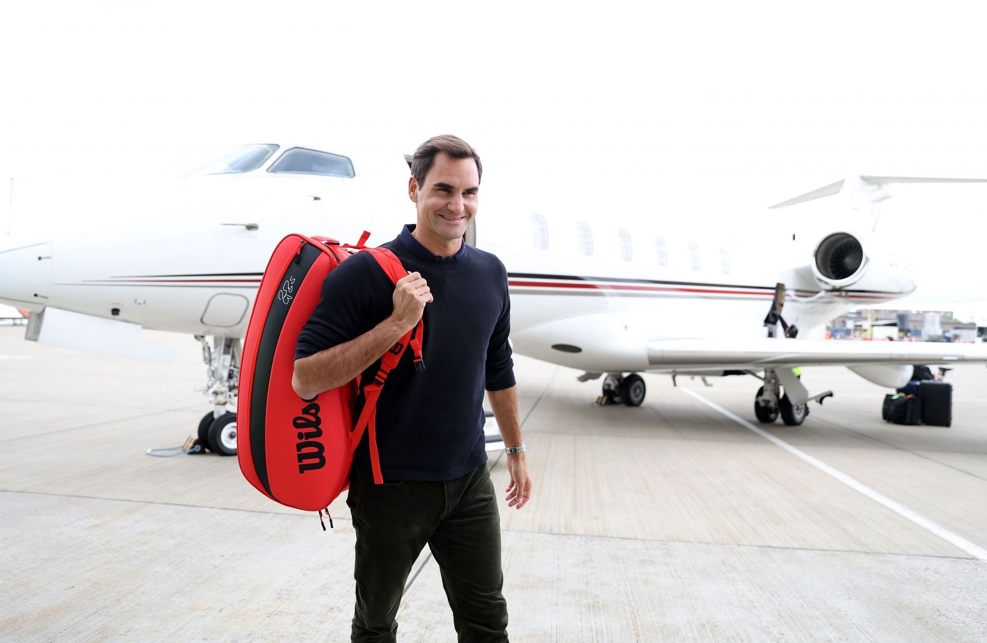 Roger Federer arrives ahead of the Laver Cup to be held at The O2 in London