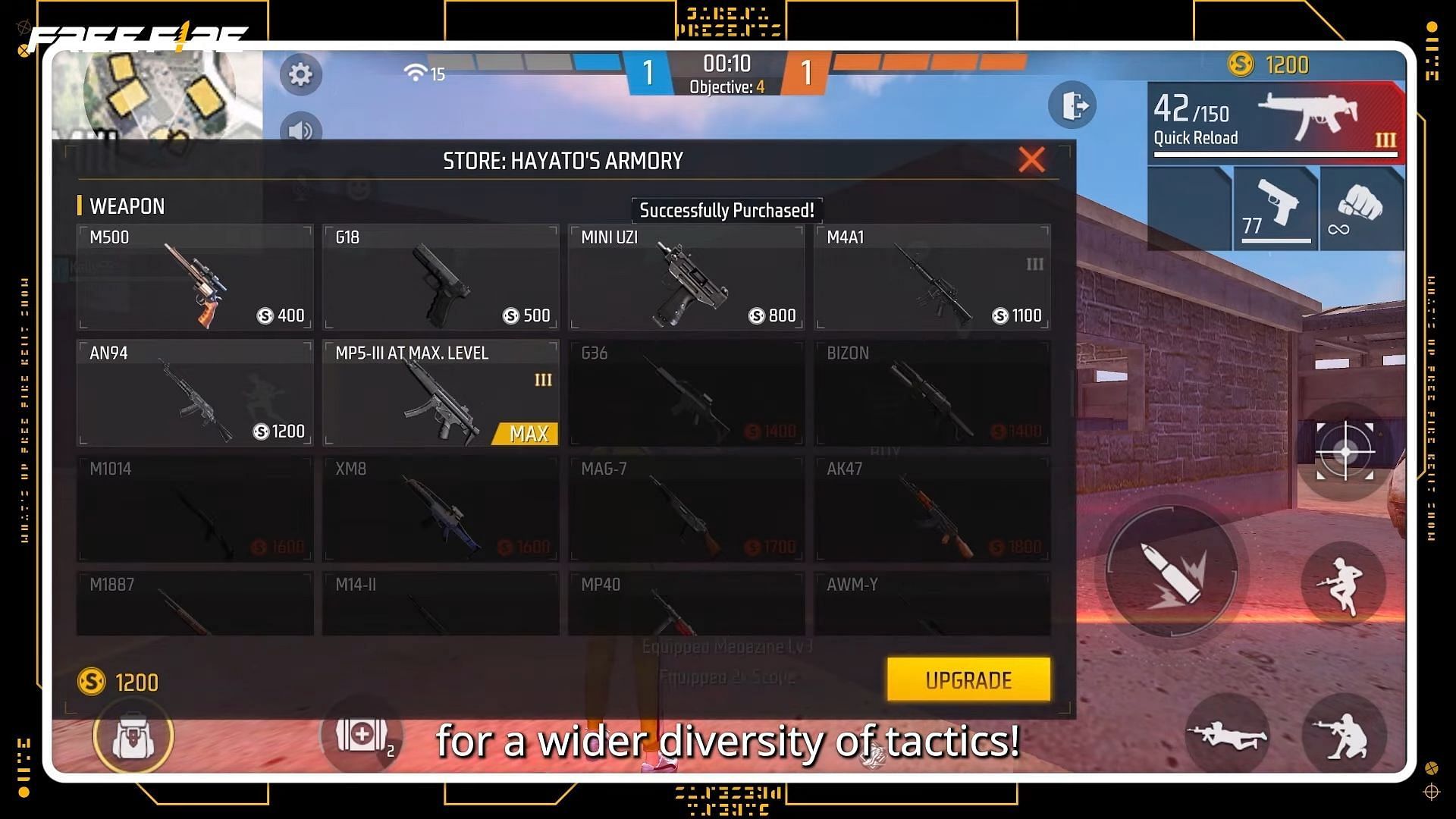 Players will have option to upgrade the guns (Image via Garena)