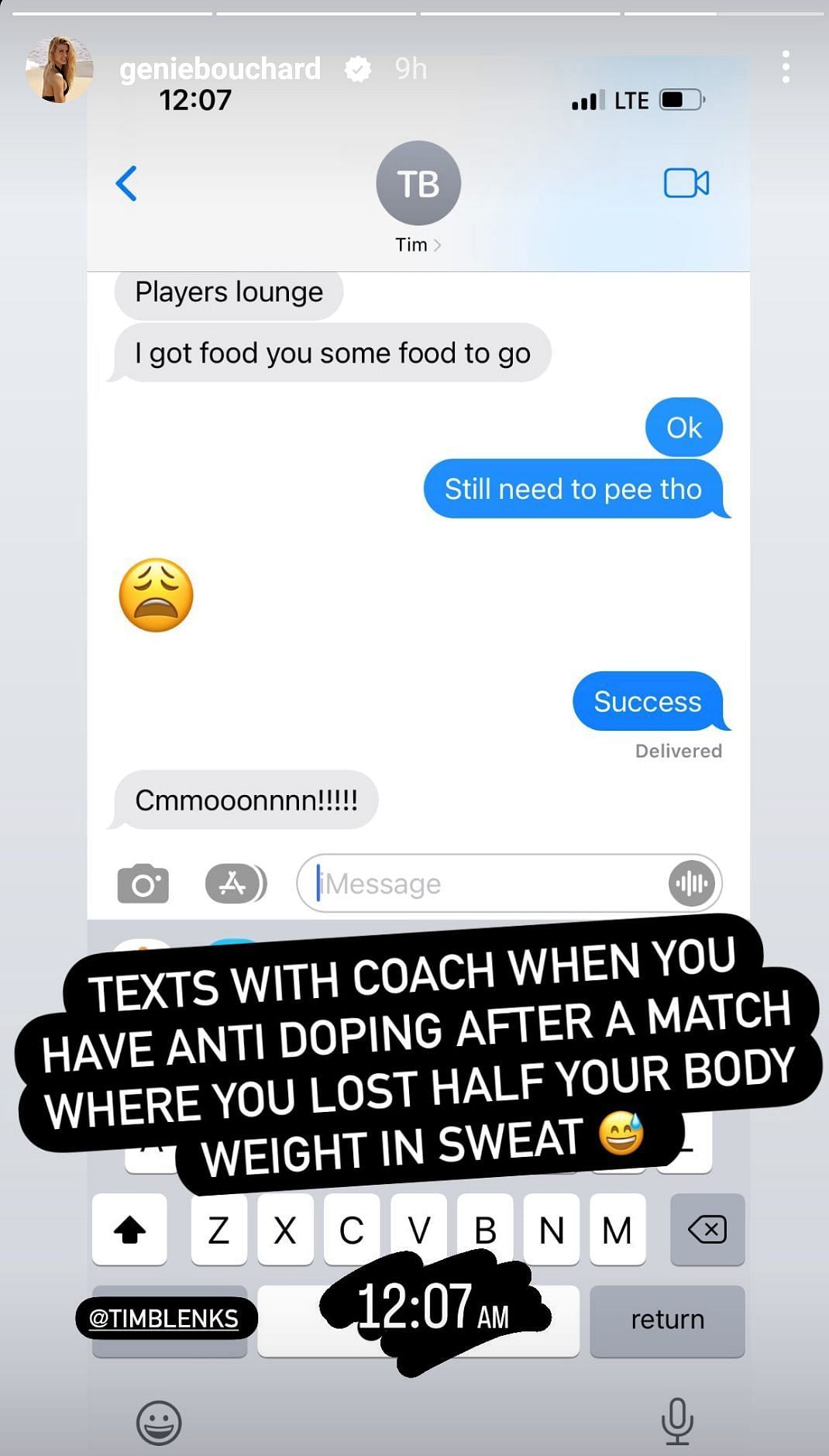 Eugenie Bouchard shared the hilarious post-match exchange with her coach, Tim Blenkiron, on instagram 