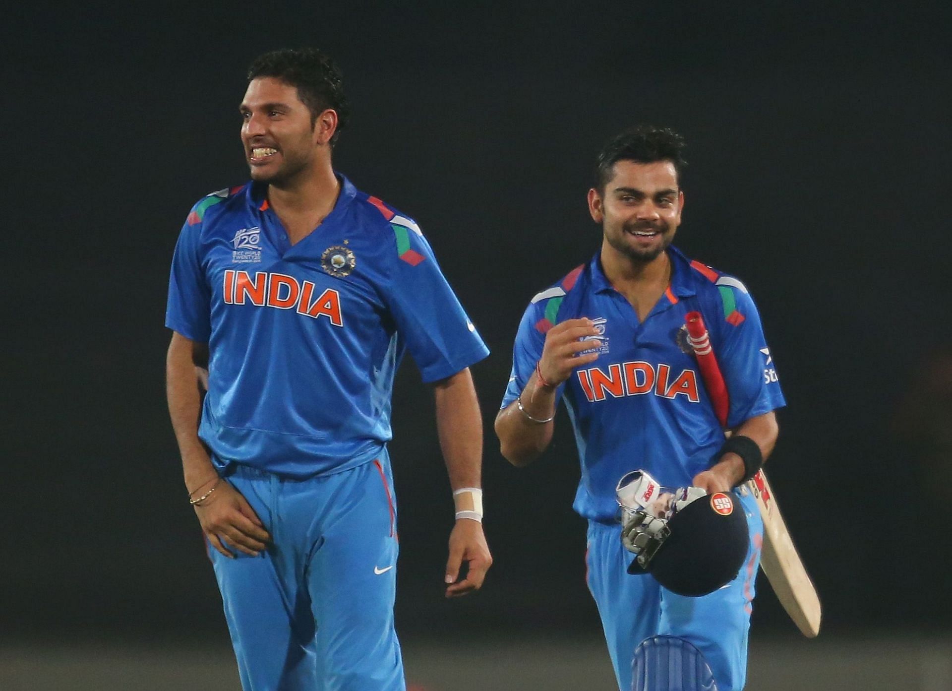 Virat Kohli (right) and Yuvraj Singh during the 2014 T20 World Cup. Pic: Getty Images