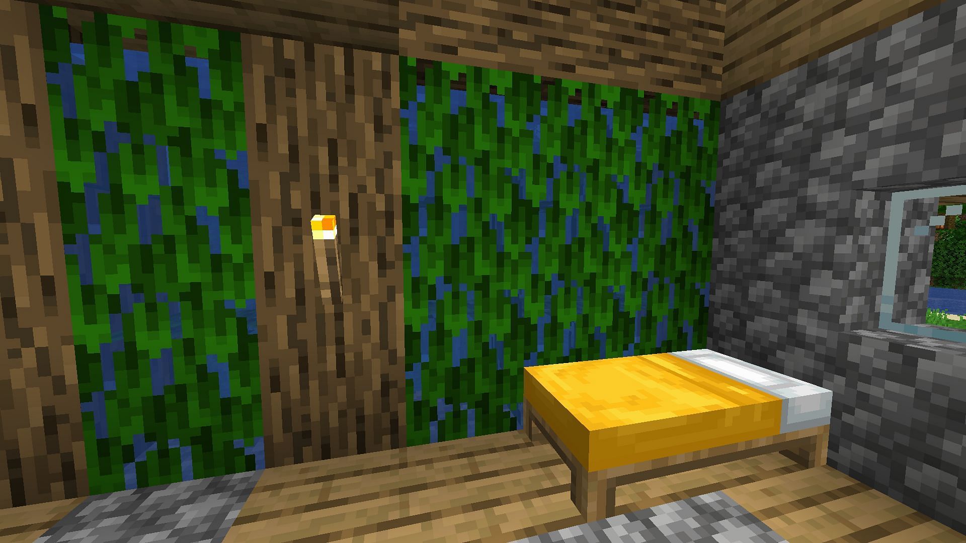 After Minecraft 1.19 update, leaf blocks can be waterlogged and used as a wall design (Image via Mojang)