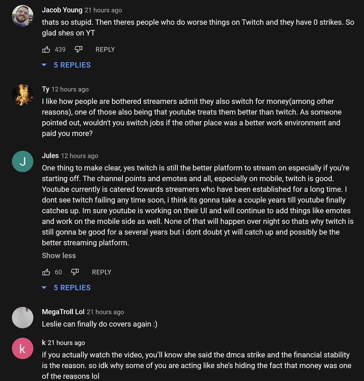 Fans in the YouTube comments section reacting to the streamer&#039;s clip (Image via Streamer Moments/YouTube)