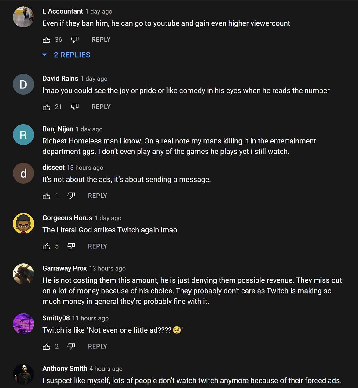 YouTube comments reacting to the streamer&#039;s statements about his alternate channel (Image via Asmongold Clips/YouTube)