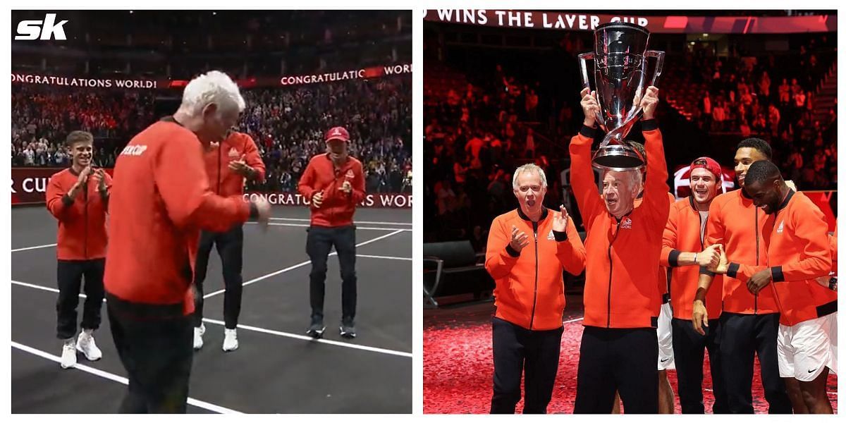 John McEnroe celebrates Team World