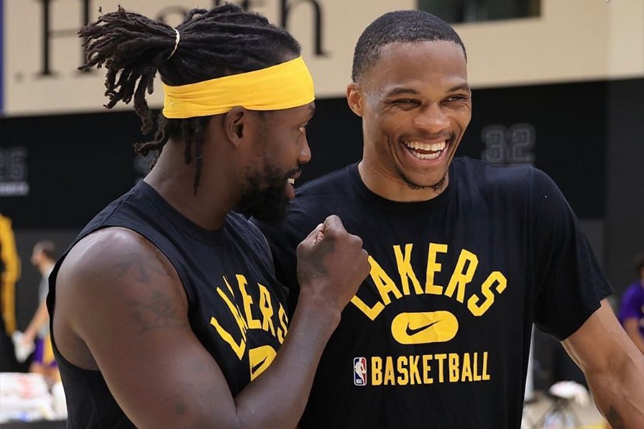 Russell Westbrook and Patrick Beverley after working out at the LA Lakers
