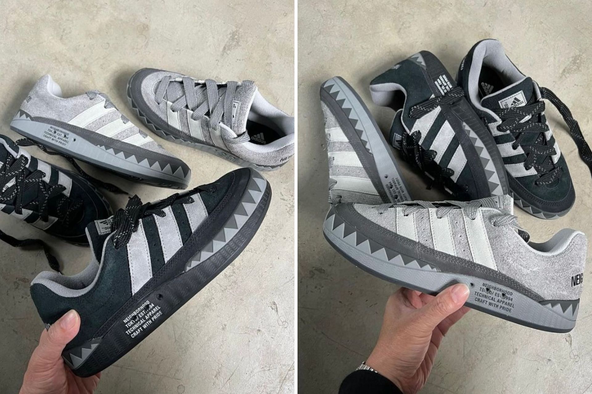 Take a closer look at two colorways of the upcoming NEIGHBORHOOD x Adidas Adimatic shoes (Image via Sportskeeda)