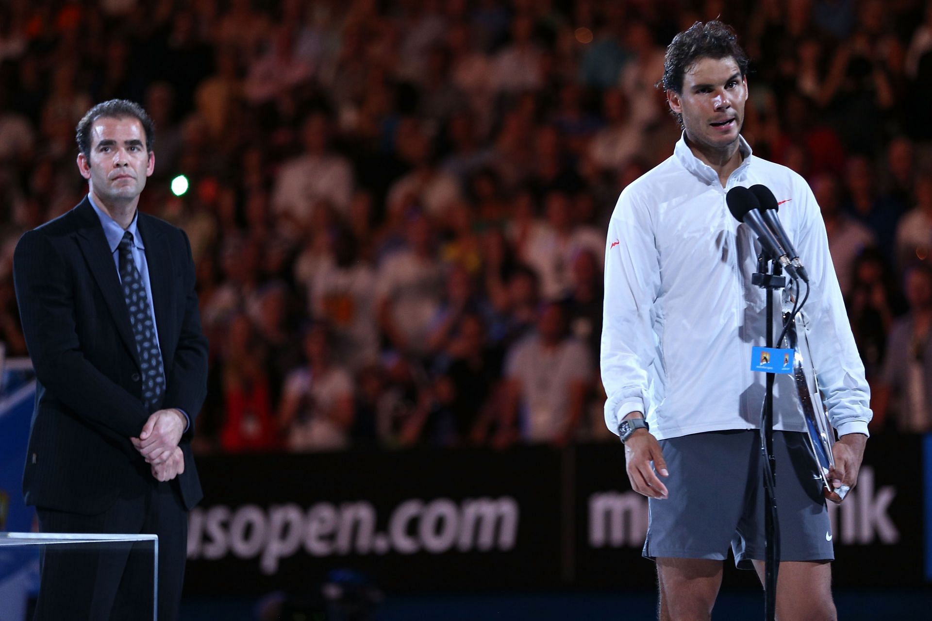 Pete Sampras (L) and Rafael Nadal at the 2014 Australian Open