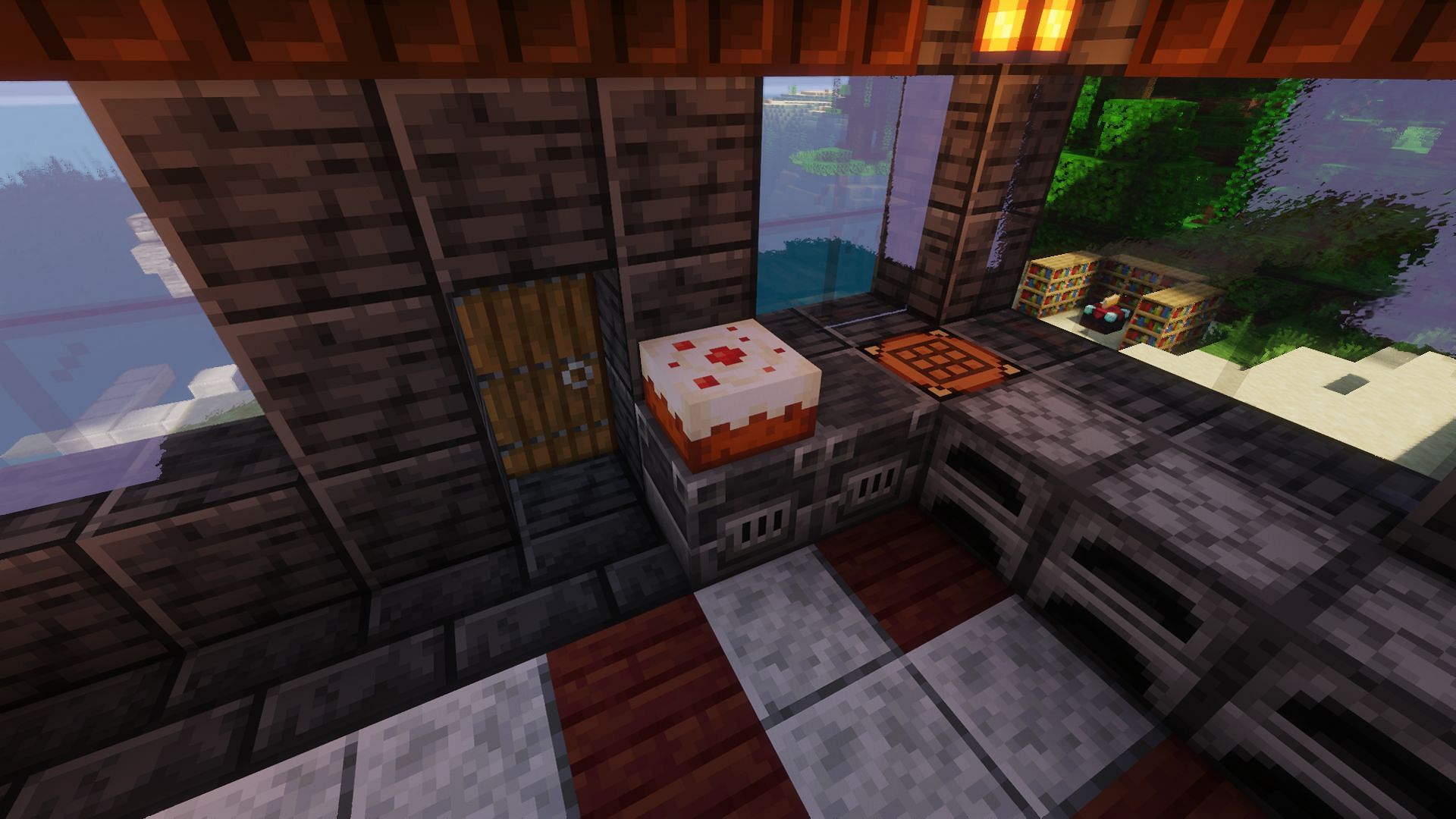 A cake on top of a blast furnace (Image via Minecraft)