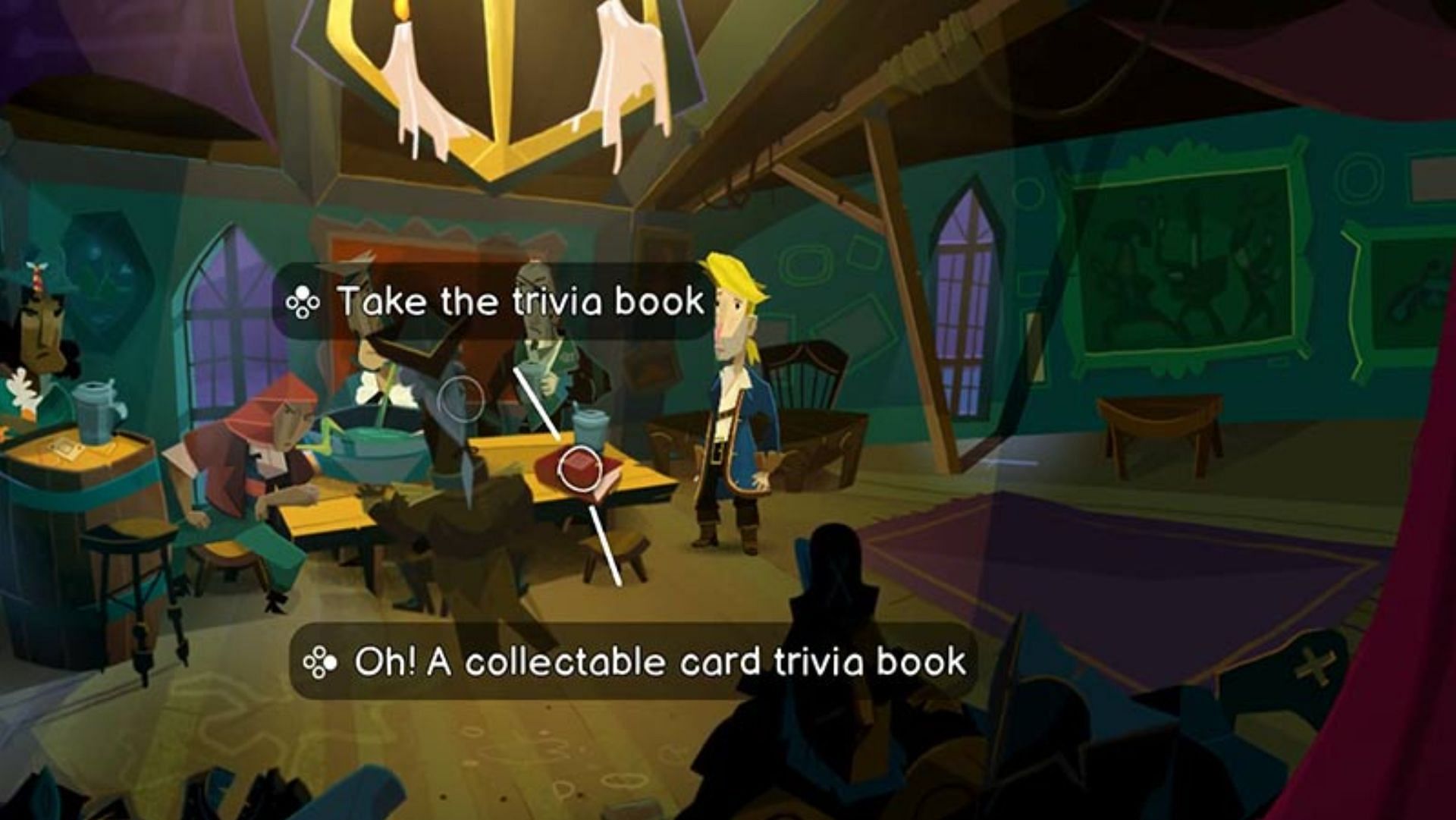 Players can go to the docks to collect Trivia Cards. (Image via Devolver Digital)