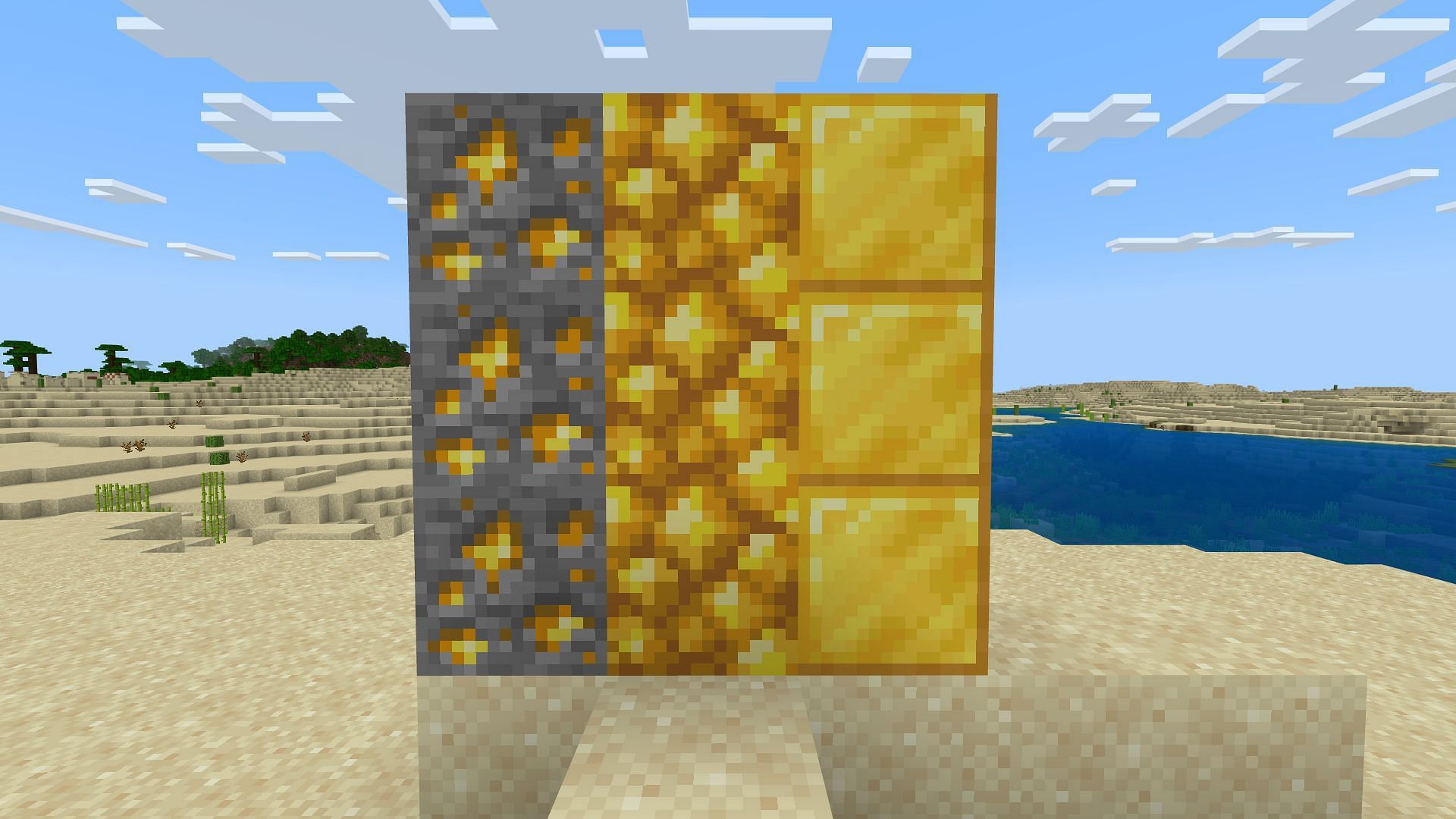 The three kinds of gold blocks (Image via Minecraft)