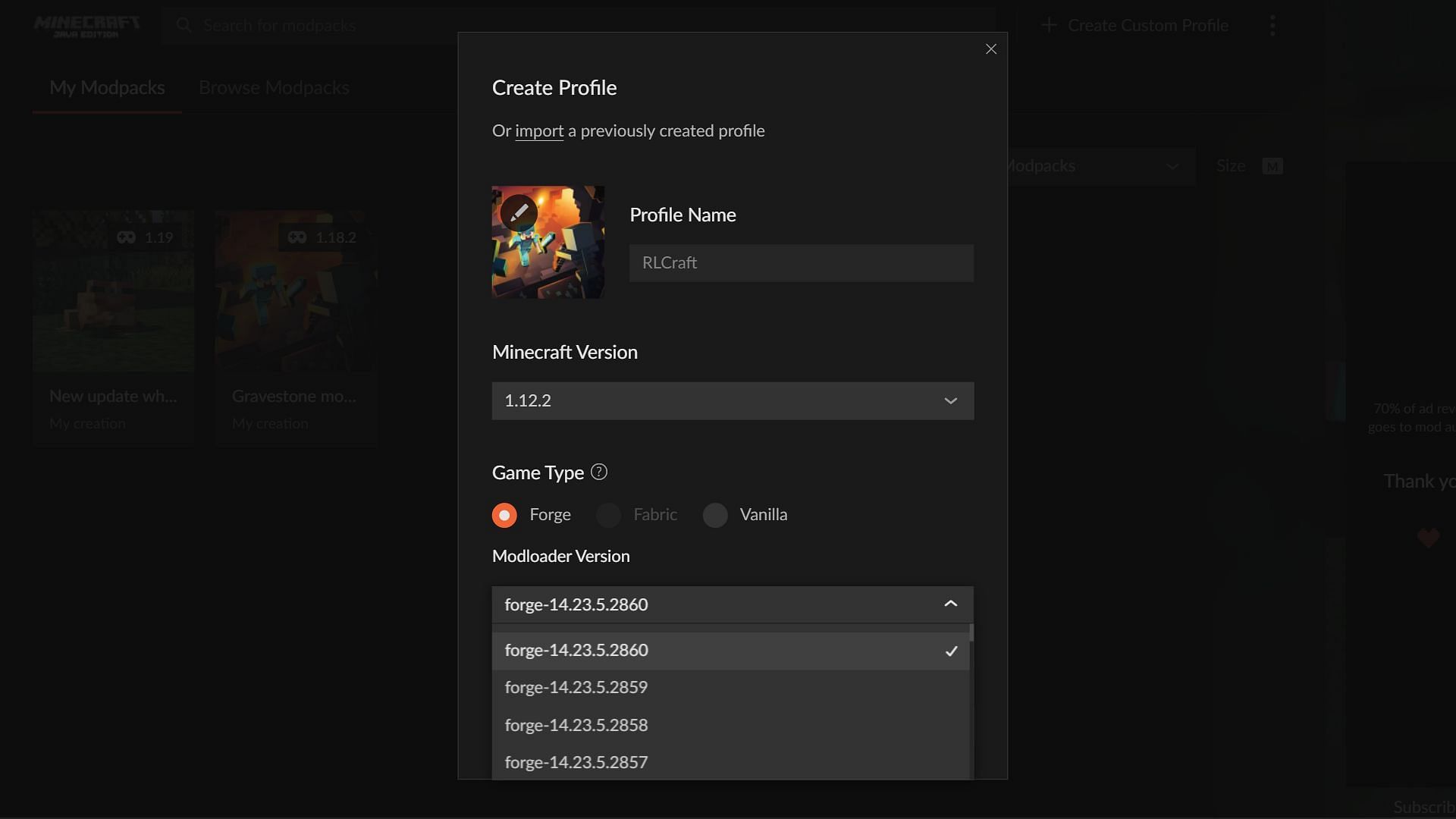 Creating a custom profile with latest Forge API and Minecraft&#039;s version (Image via Sportskeeda)