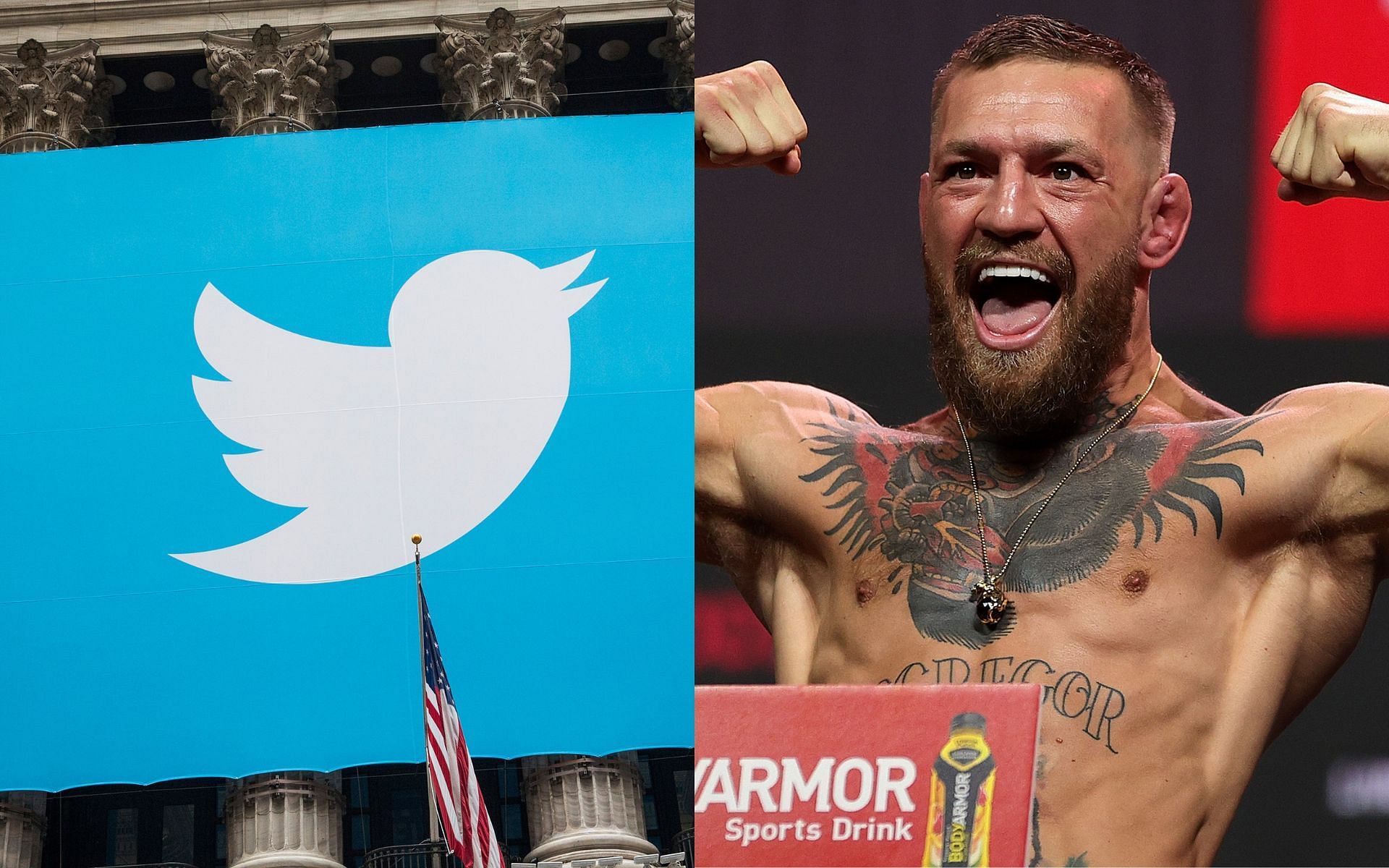 Twitter logo (Left), Conor McGregor (Right)