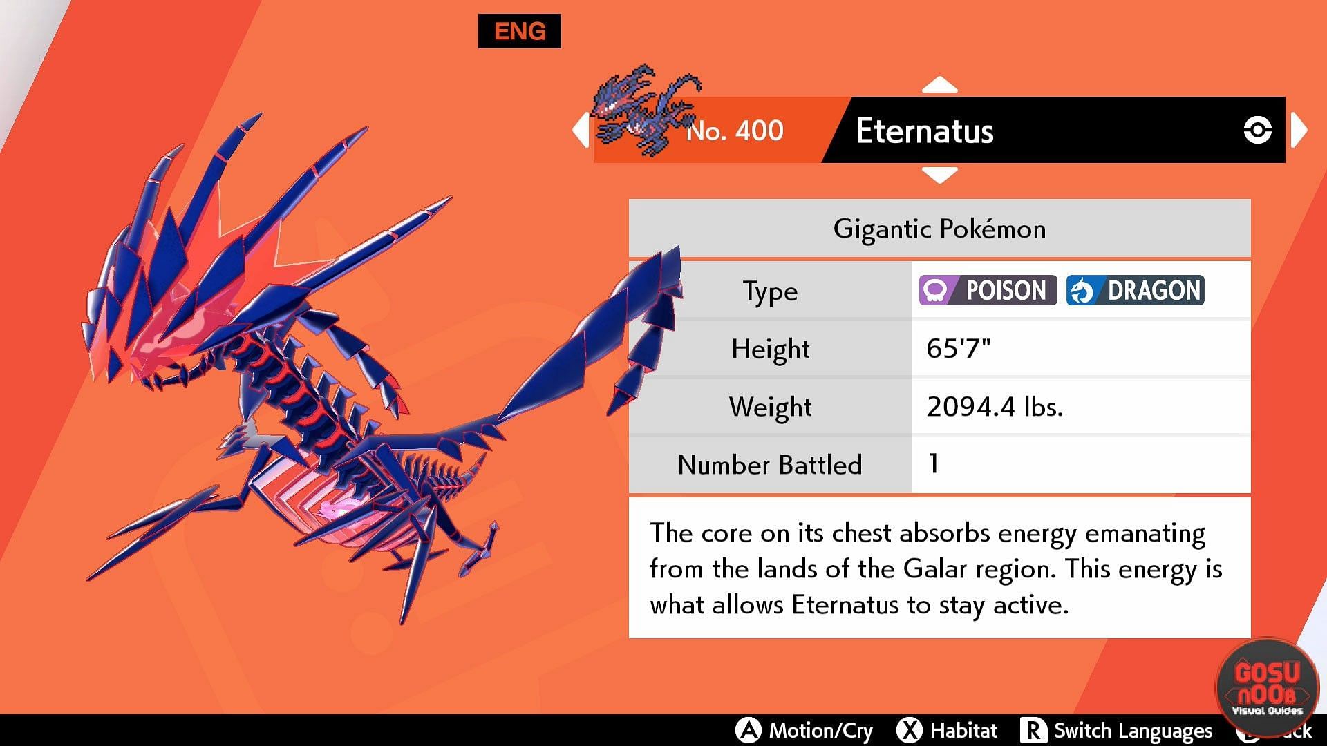 Eternatus&#039; Pokedex entry in Sword and Shield (Image via Game Freak)